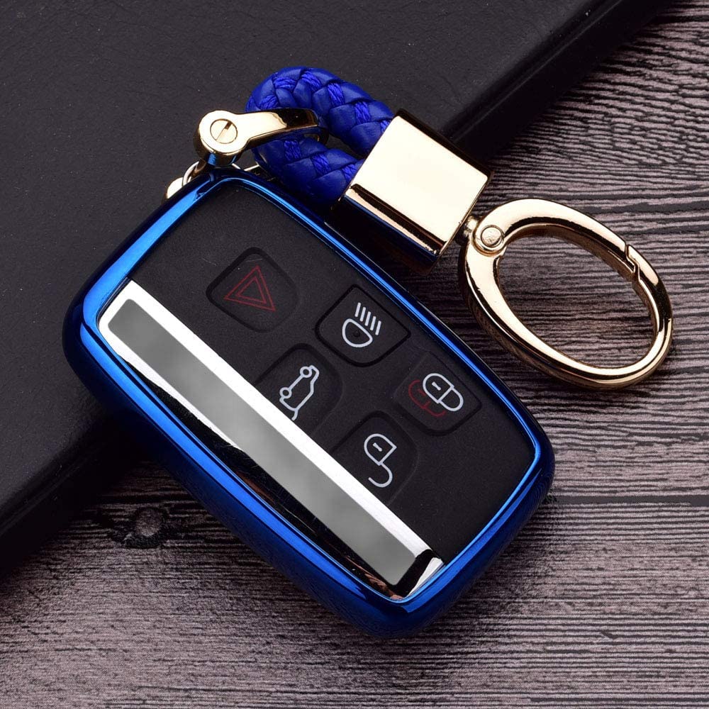 5 Buttons TPU Smart Remote Key Fob Case Cover Compatible with Land Rover Defender Discovery Sport LR2 LR3 LR4 Range Rover Sport EVOQUE and Jaguar XF XJ XJL XE F-PACE - Delicate Leather