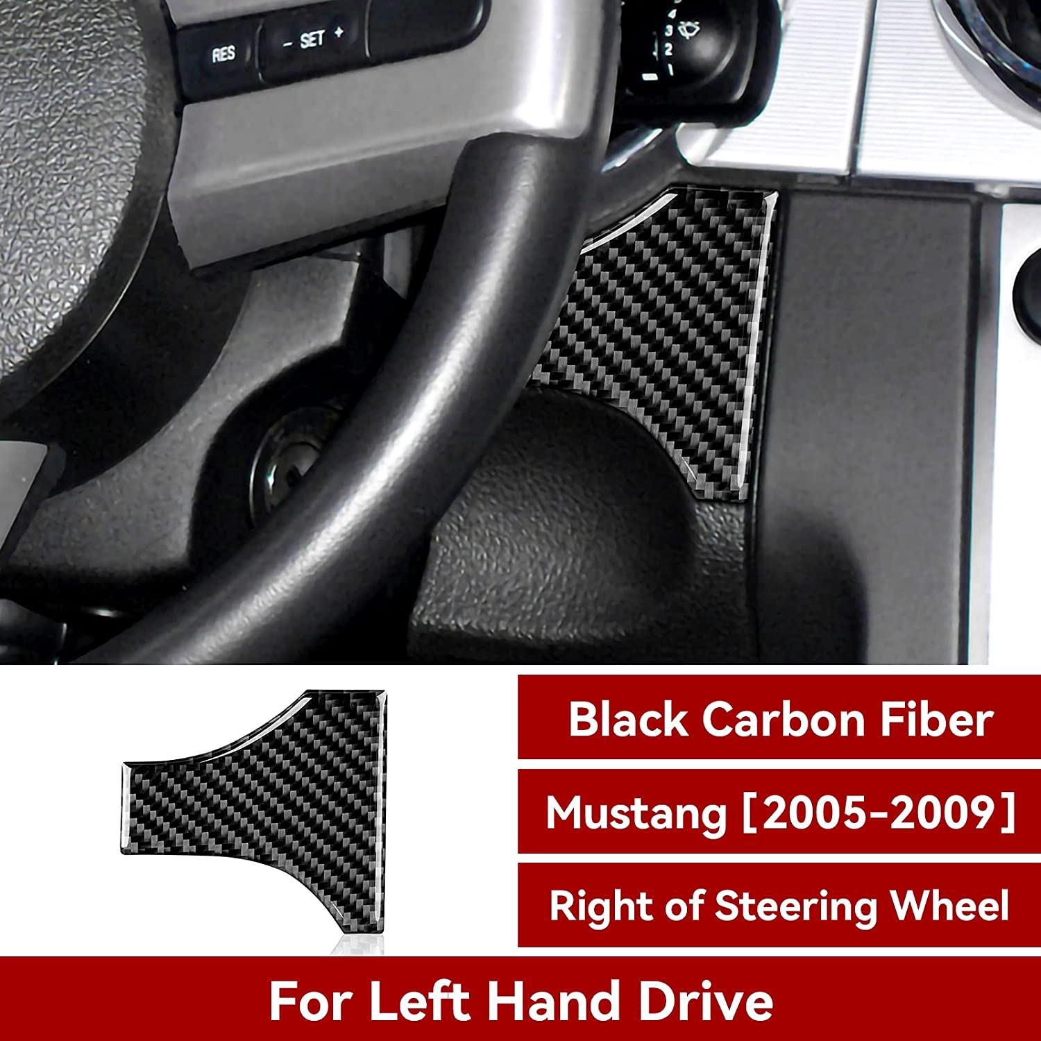 Carbon Fiber Car Interior Right Steering Wheel Trim Stickers Decal Cover for Ford Mustang GT 2005 2006 2007 2008 2009 S197 Accessories - Delicate Leather