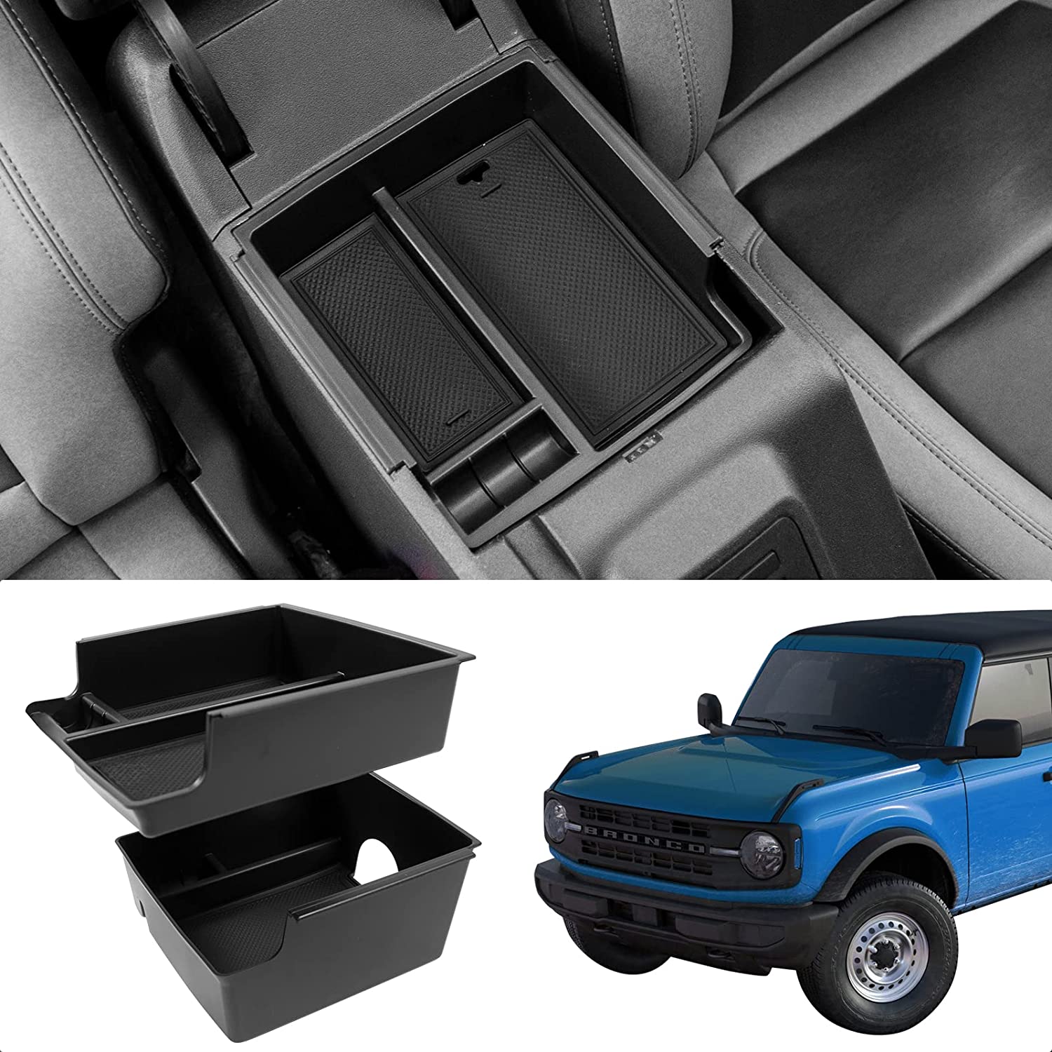 Fit Ford Bronco 2021 2022 Center Console Organizer Interior Storage Box Bronco Accessories for Bronco 2 Doors & 4 Doors 2 PCS(Set) - Delicate Leather