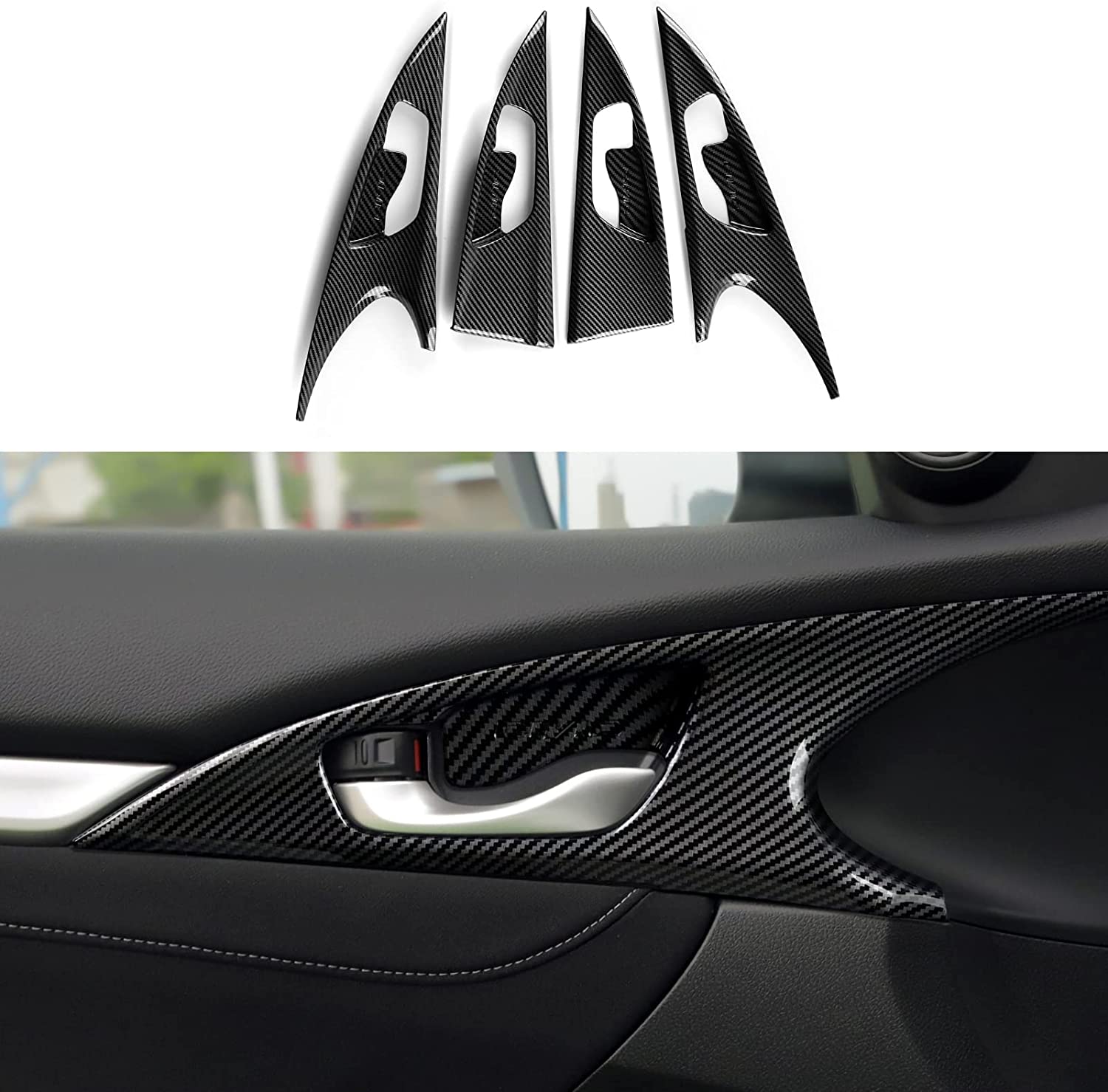 ABS Carbon Fiber Compatible with Honda Civic 2016 2017 2018 2019 2020 2021 10th Gen Accessories Inner Door Bowl Decals Interior Stickers - Delicate Leather