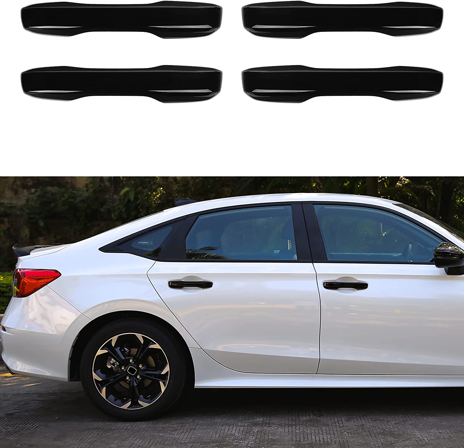 11th Gen Civic Accessories Door Handle Cover Exterior Grab Handle Protection Shell Car Decoration Trims Compatible with Honda Civic 2022 2023 with Auto Lock - Delicate Leather