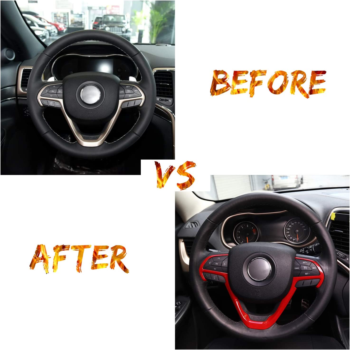 Steering Wheel Trim Cover Interior Decoration Trim Kit for 2014-2020 Jeep Grand Cherokee & Jeep Cherokee, Red - Delicate Leather