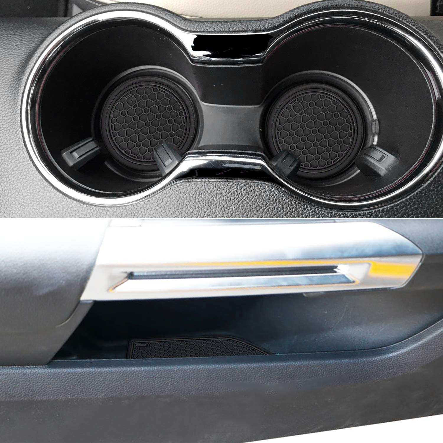 Anti Dust Mats Compatible with Ford Mustang Accessories 2015-2022, Custom Fits Cup Holder Liners Mats Door Pocket Center Console Liners - Delicate Leather