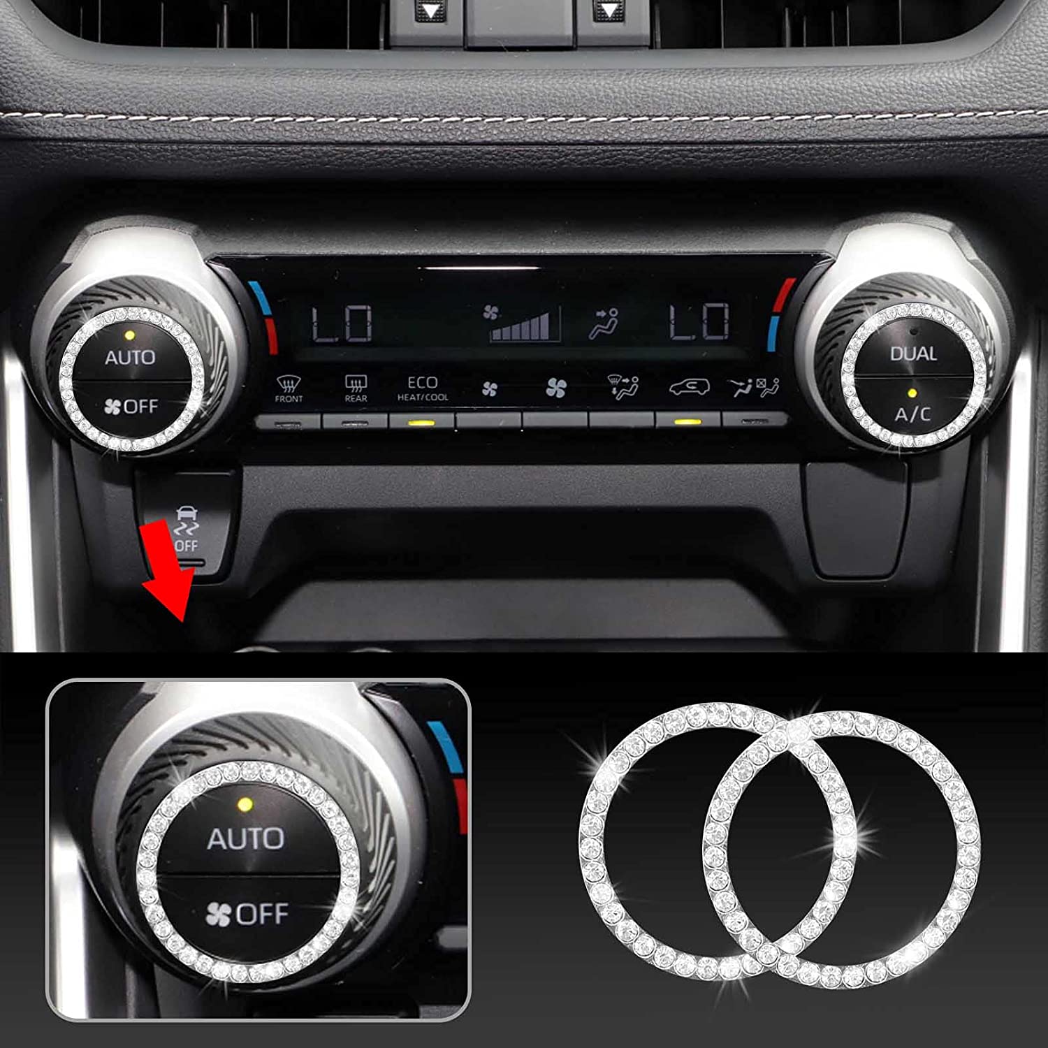 Bling Car Steering Wheel Decorative Diamond Sticker for Cadillac,DIY Bling Car Interior Accessories Compatible with CT4 CT5 CT6 XT4 XT5 XT6,with 2 Pack Silicone Car Coasters - Delicate Leather