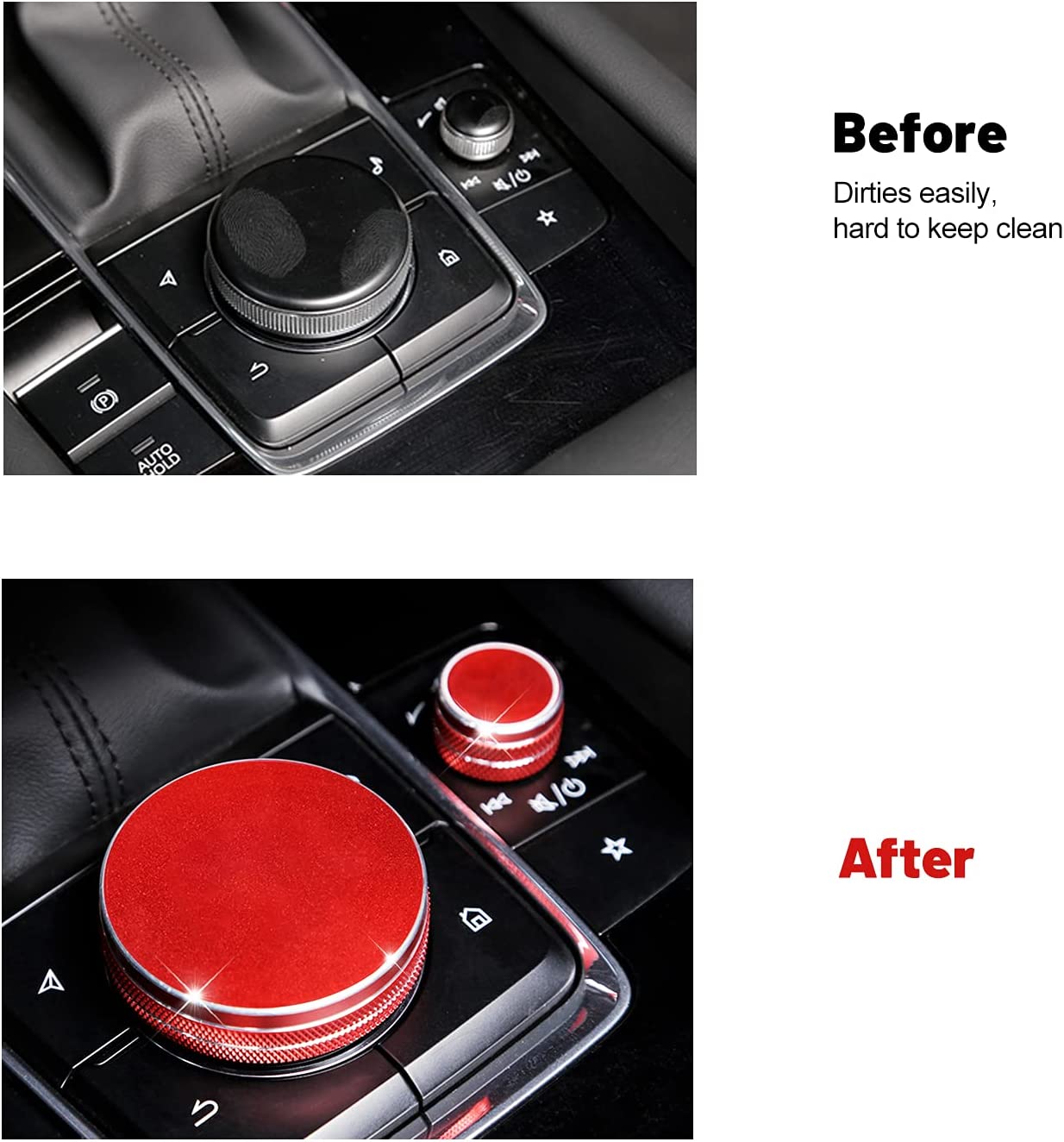 2 PCS Compatible with Mazda 3 CX-30 2023 2022 2021 2020 2019 Accessories Sporty Car Interior Gear Panel Gears Volume Button & Multimedia Knob Cover Trims Caps - Delicate Leather