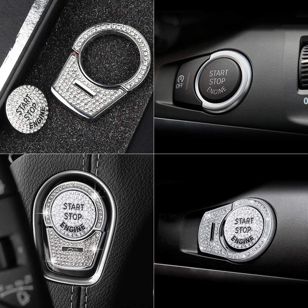 3Pcs Bling Car Engine Start Stop Button Cover Trims Compatible with BMW Premium Zinc Alloy Ignition Push Button Cover Stickers Compatible with BMW 2 3 3GT 4 5 6 7 X1 X2 X3 X4 X5 X6 X6M M2 M3 M4 M5 M6 Series - Delicate Leather