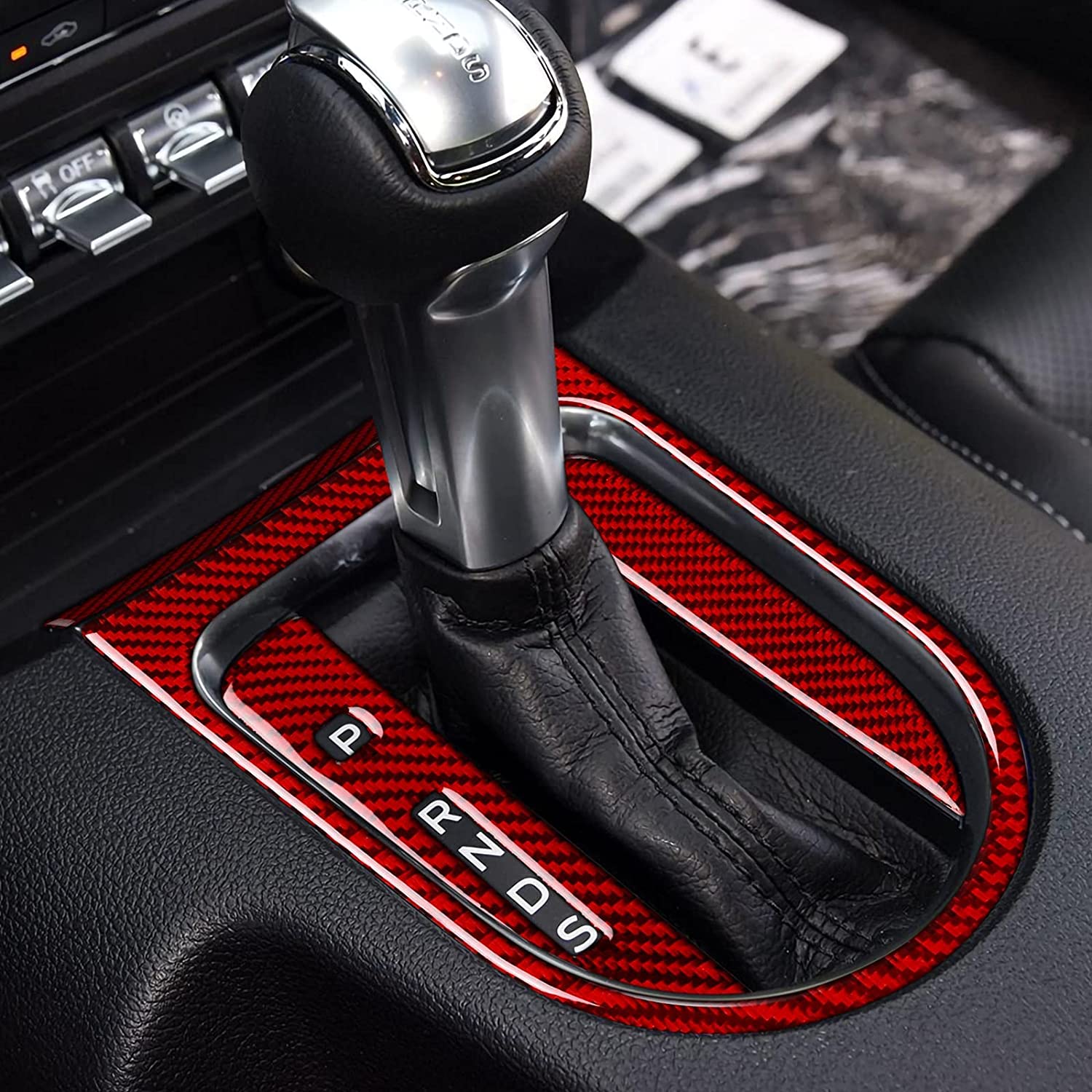 Car Gear Shift Panel Sticker Decal Carbon Fiber Interior Trim Cover Compatible with Mustang 2015 2016 2017 2018 2019 2020 Accessories