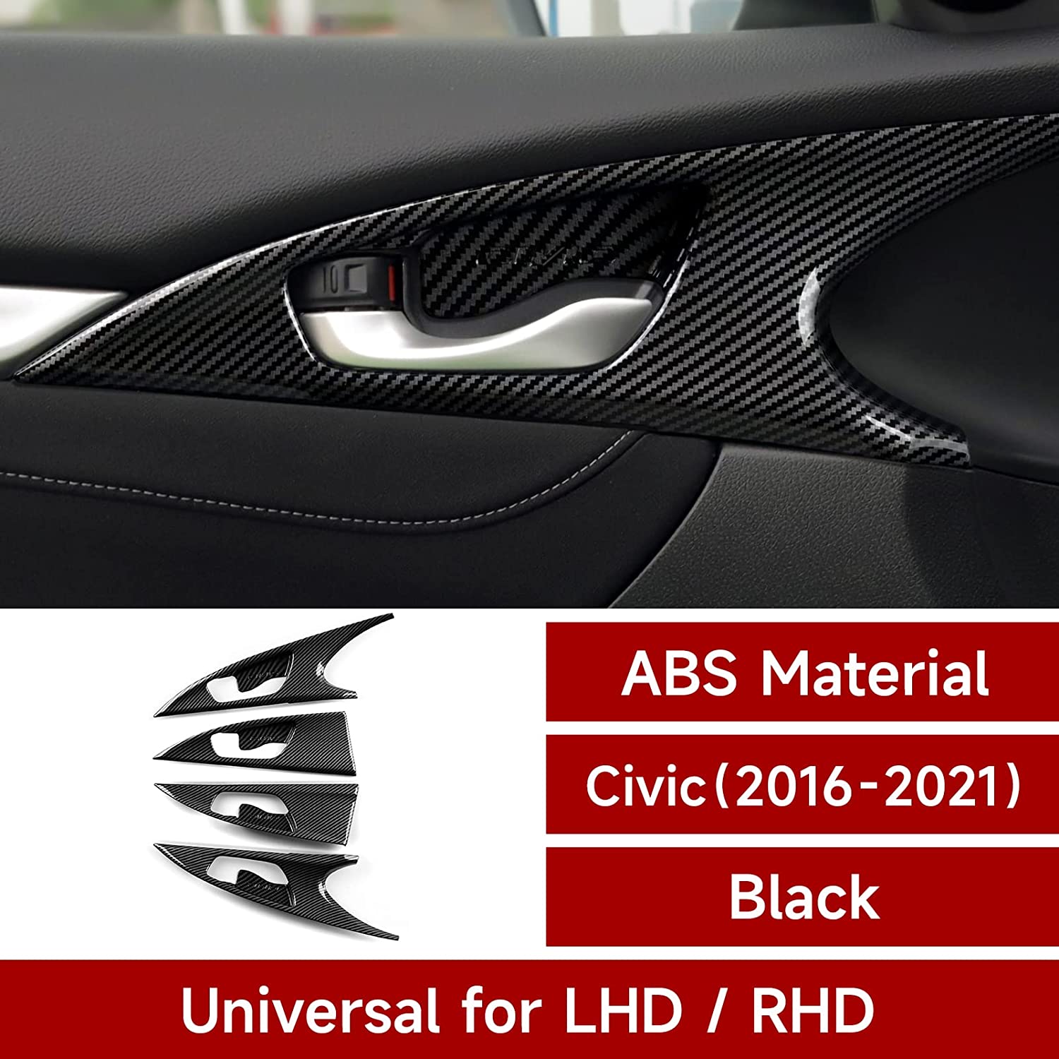 ABS Carbon Fiber Compatible with Honda Civic 2016 2017 2018 2019 2020 2021 10th Gen Accessories Inner Door Bowl Decals Interior Stickers - Delicate Leather