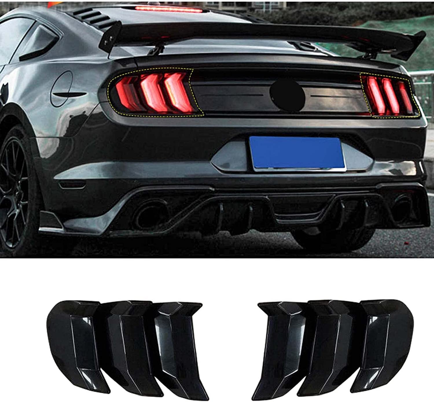 Tail Light Lamp Cover Guard Trim Frame Bezels Decoration Accessories for Ford Mustang (2018+ Smoke Black) - Delicate Leather