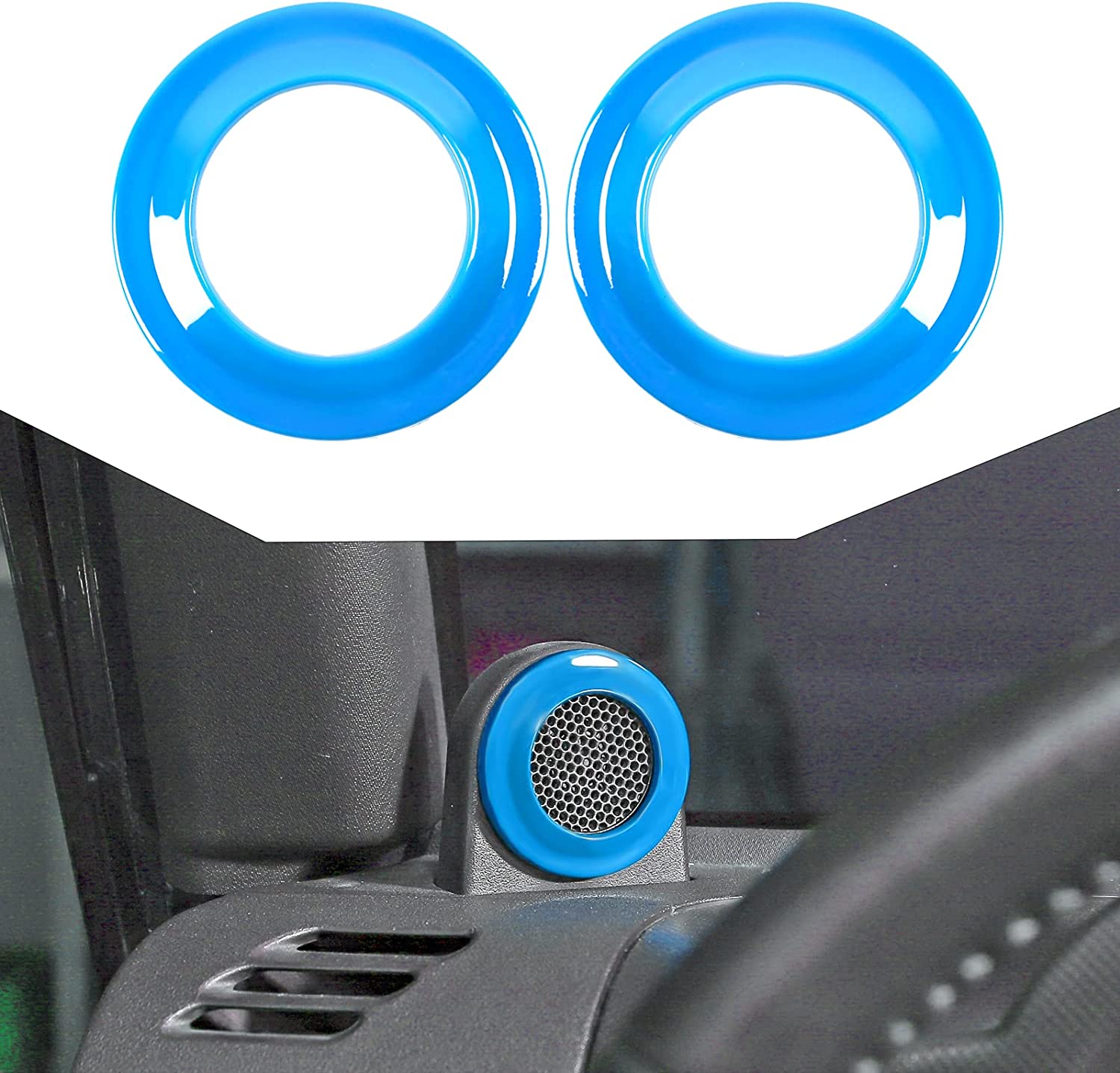 A Pillar Speaker Decoration Cover Trim Stickers Car Interior Accessories for 2007-2014 Jeep Wrangler JK JKU (Light Blue) - Delicate Leather