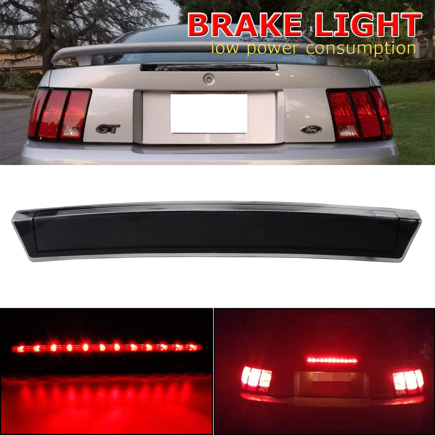 LED Third 3rd Brake Light For 1999-2004 Ford Mustang Truck High Mount Top Rear Brake Light - Delicate Leather