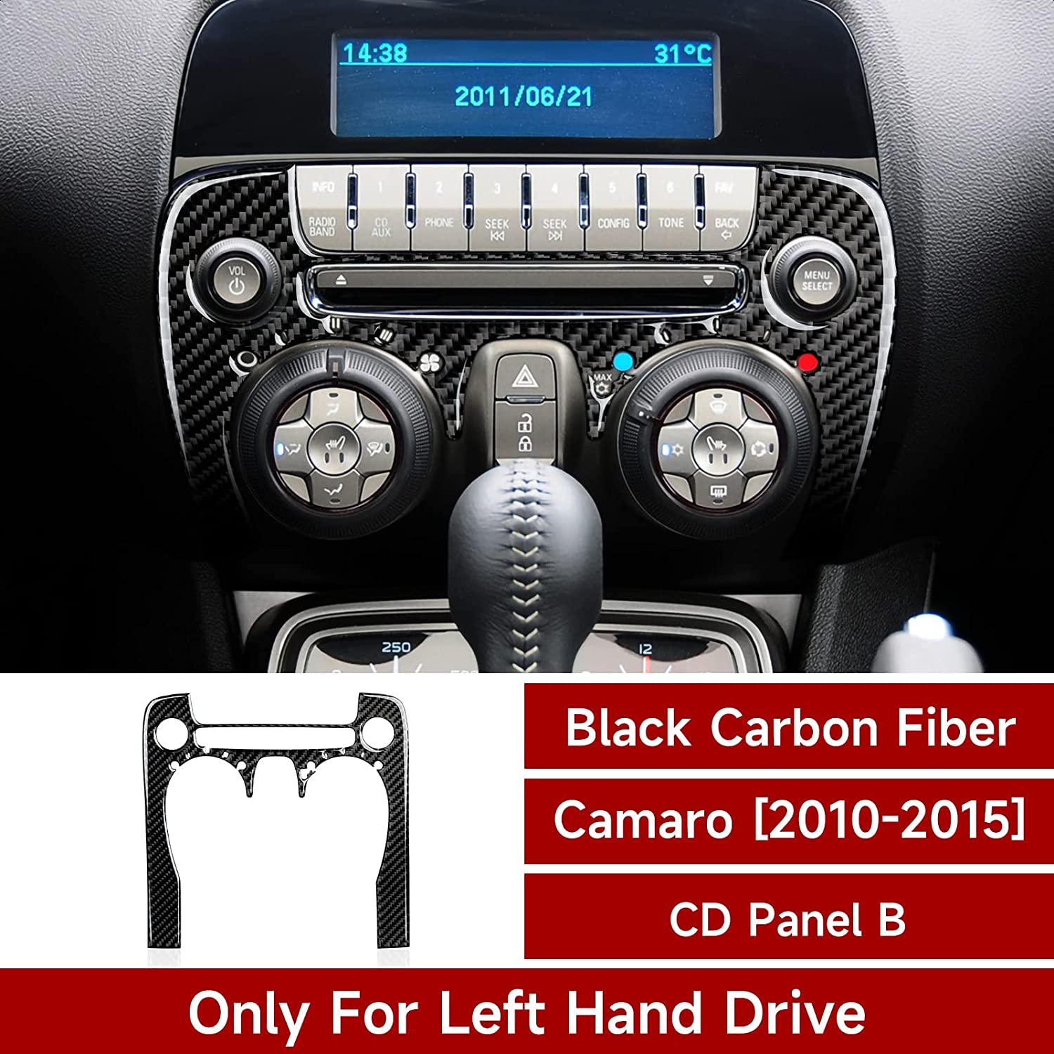 Car Sticker Decal Carbon Fiber Center Control CD Panel Interior Trim Cover for Chevrolet Camaro 2010 2011 2012 2013 2014 2015 Accessories - Delicate Leather