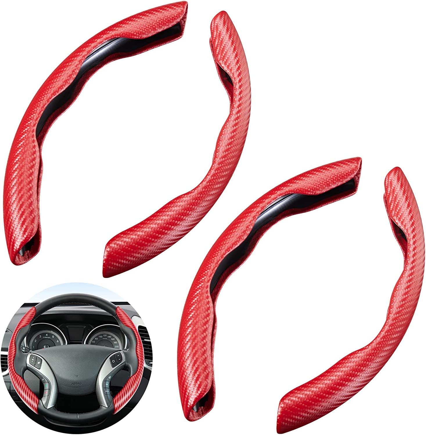 2 Sets Steering Wheel Cover Car Carbon Fiber Steering Wheel Cover for Women and Men Safe and Non Slip Car Accessory, Car Wheel Cover Universal Fit for Most Car Wheel Protector