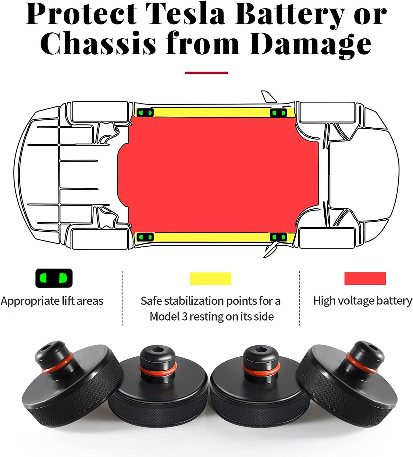 Lifting Jack Pad for Tesla Model 3/S/X/Y, 4 Pucks with a Storage Case, Accessories for Tesla Vehicles - Delicate Leather