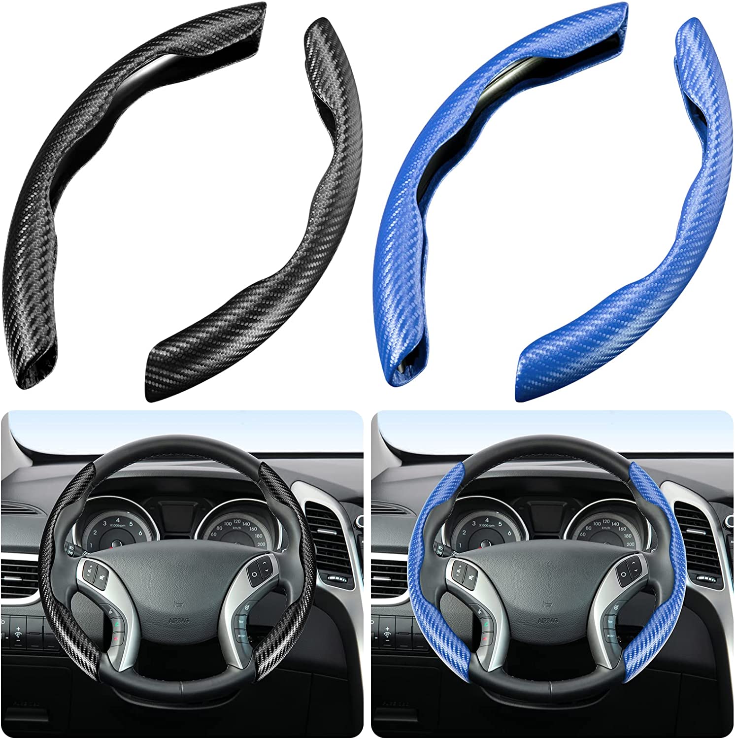 2 Sets Steering Wheel Cover Car Carbon Fiber Steering Wheel Cover for Women and Men Safe and Non Slip Car Accessory, Car Wheel Cover Universal Fit for Most Car Wheel Protector