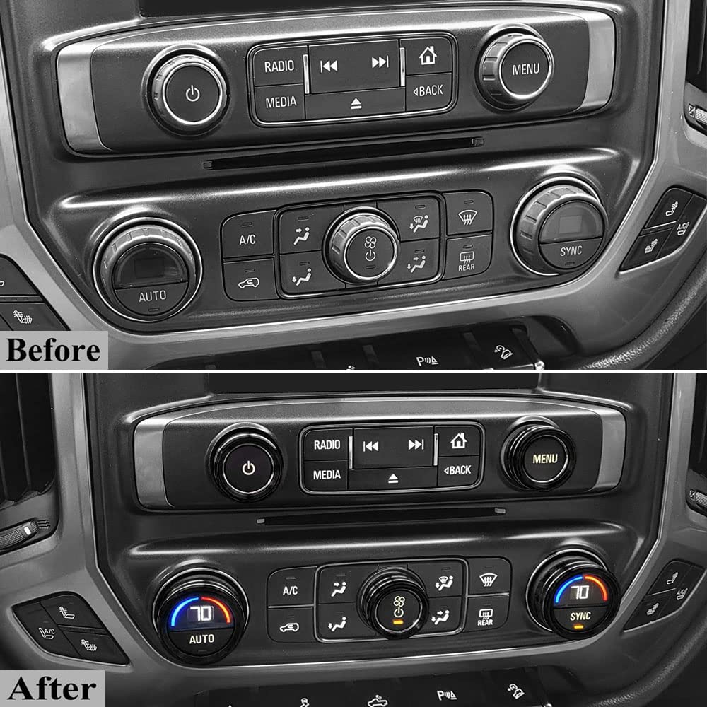 AC Radio Knob Cover Compatible with Chevrolet Chevy Silverado & GMC Sierra 2014-2018 Dash Menu Auto Climate Control Volume Turn Signal 4WD Light Switch Knob Button Cover Trim Ring - Delicate Leather