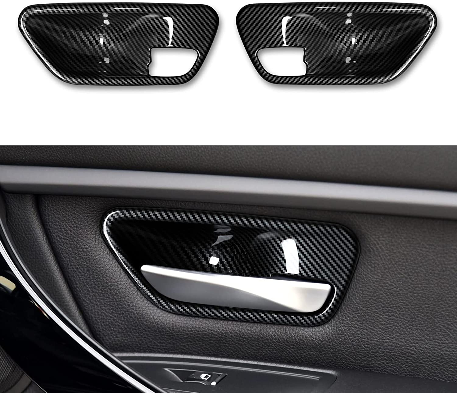 2PCS Car Trim Door Bowl Sticker Carbon Style ABS Decal Cover Compatible with BMW 3 4 Series F30 F31 F34 3GT F32 F33 F36 Accessories - Delicate Leather