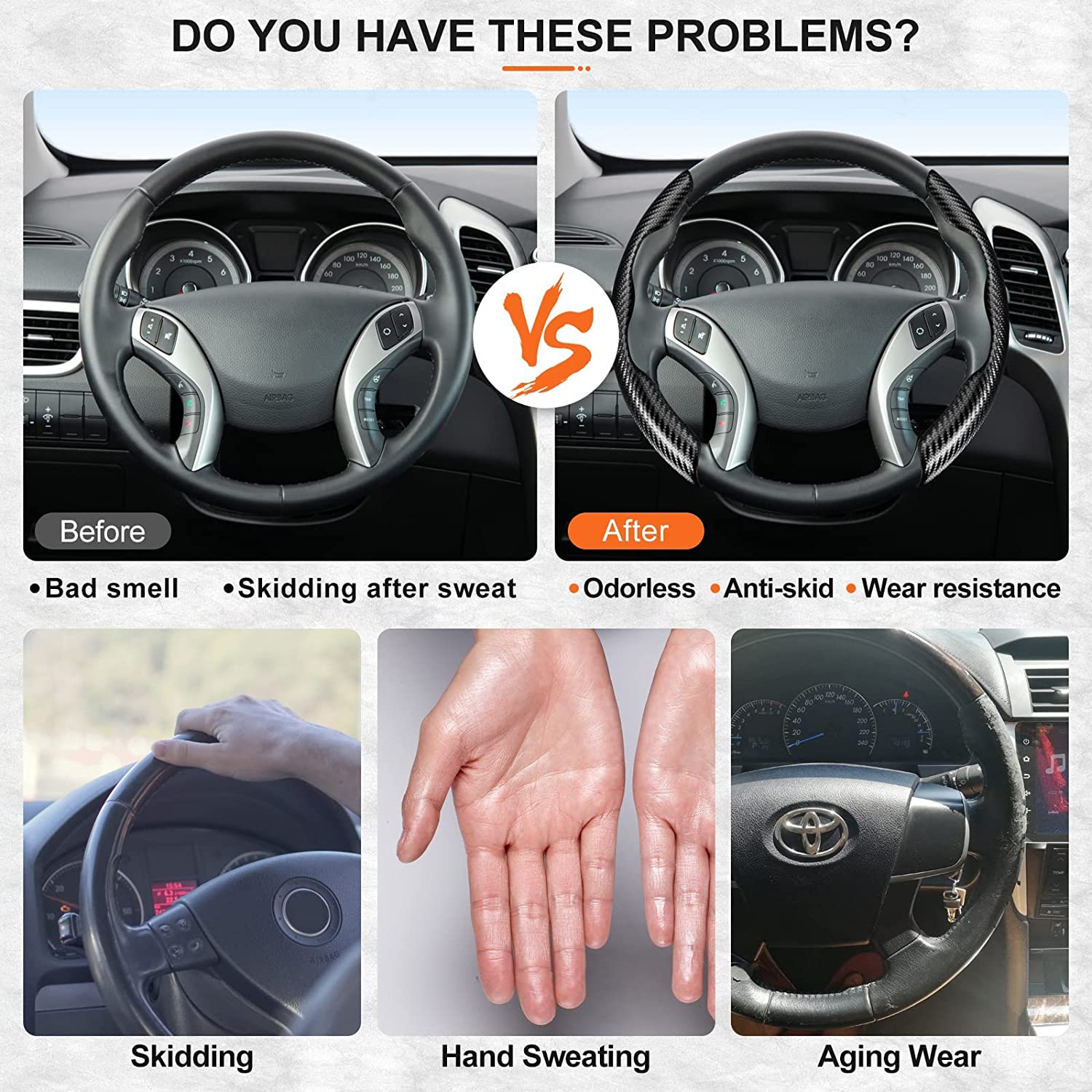 2 Sets Steering Wheel Cover Car Carbon Fiber Steering Wheel Cover for Women and Men Safe and Non Slip Car Accessory, Car Wheel Cover Universal Fit for Most Car Wheel Protector - Delicate Leather