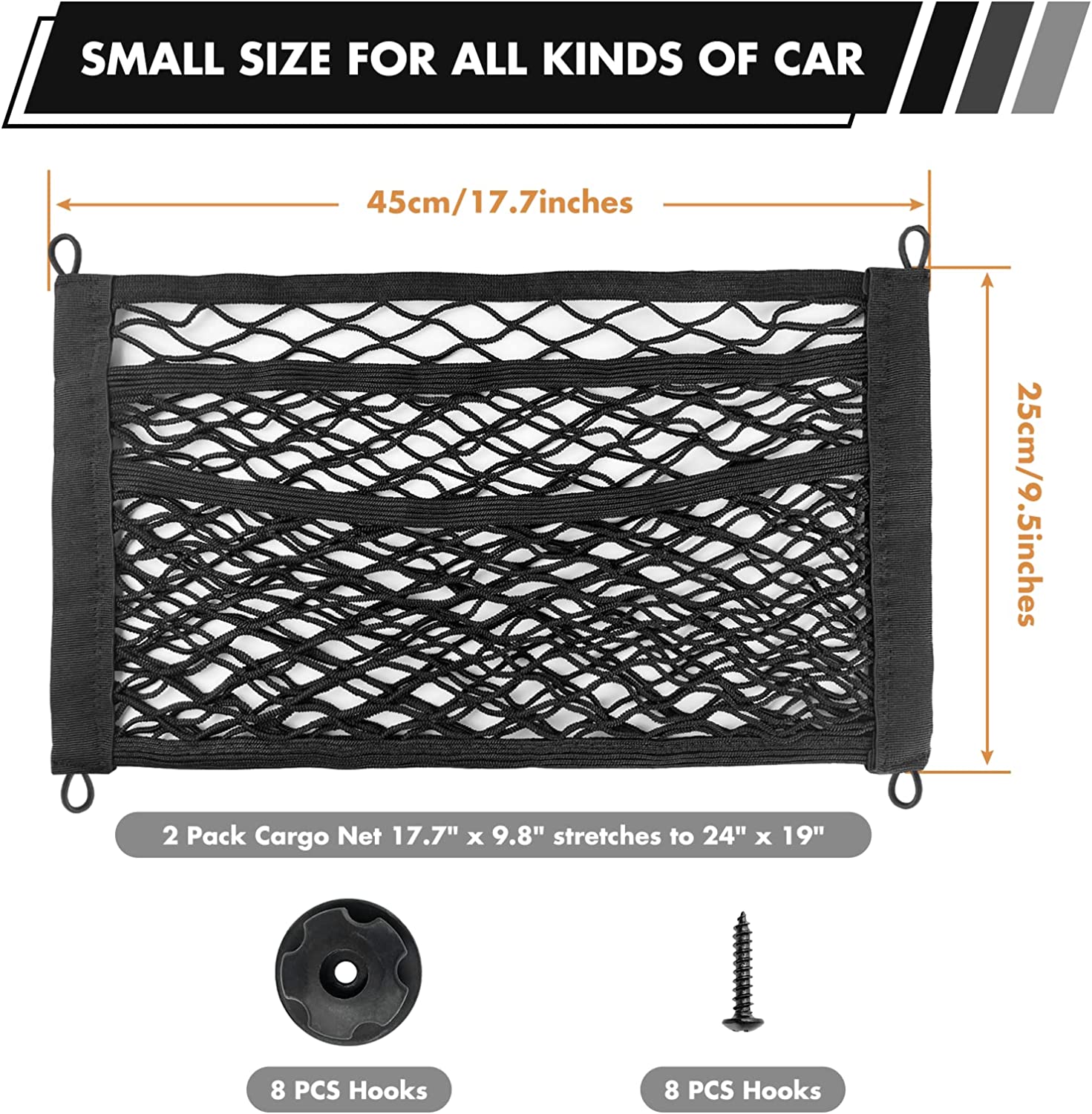 Cargo Net, Custom For Cars, 2 Pack Universal Mesh Cargo Net for Car Storage, Car-Net Pocket Storage Stretchable Mesh Pocket Net Wall Sticker Organizer Pouch Bag Storage Mesh Net for Car, Trunk, RV, Boats, Home - Delicate Leather
