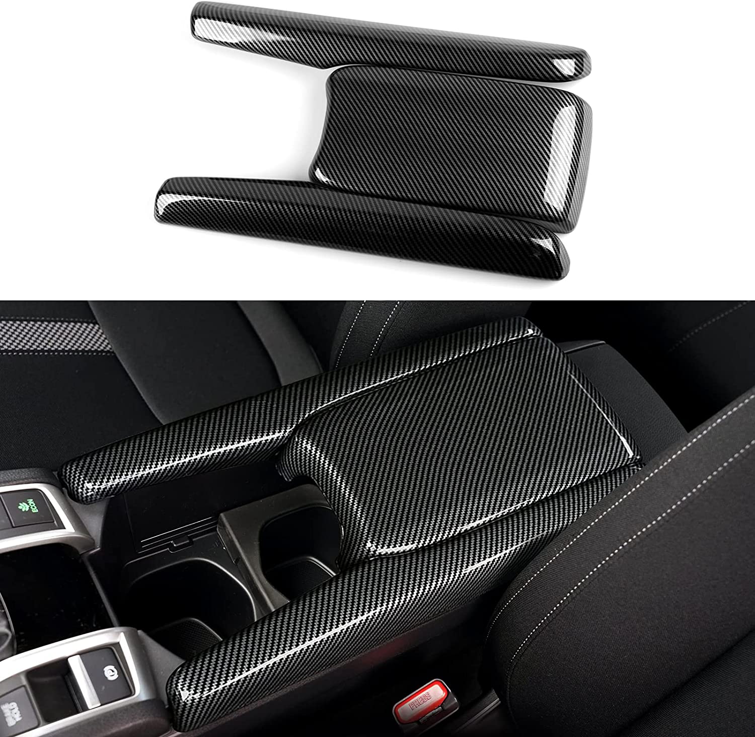 Armrest Storage Box Cover Compatible with 2016 2017 2018 2019 2020 2021 Honda Civic 10th Gen Accessories ABS Carbon Fiber Interior Stickers - Delicate Leather