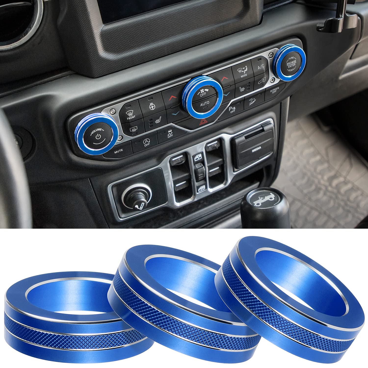 Air Conditioner Switch Knob Cover for 2018-2022 Wrangler JL JLU Gladiator JT Audio Volume AC Button Cover Decoration Twist Ring Trim Interior Accessories Aluminum Alloy