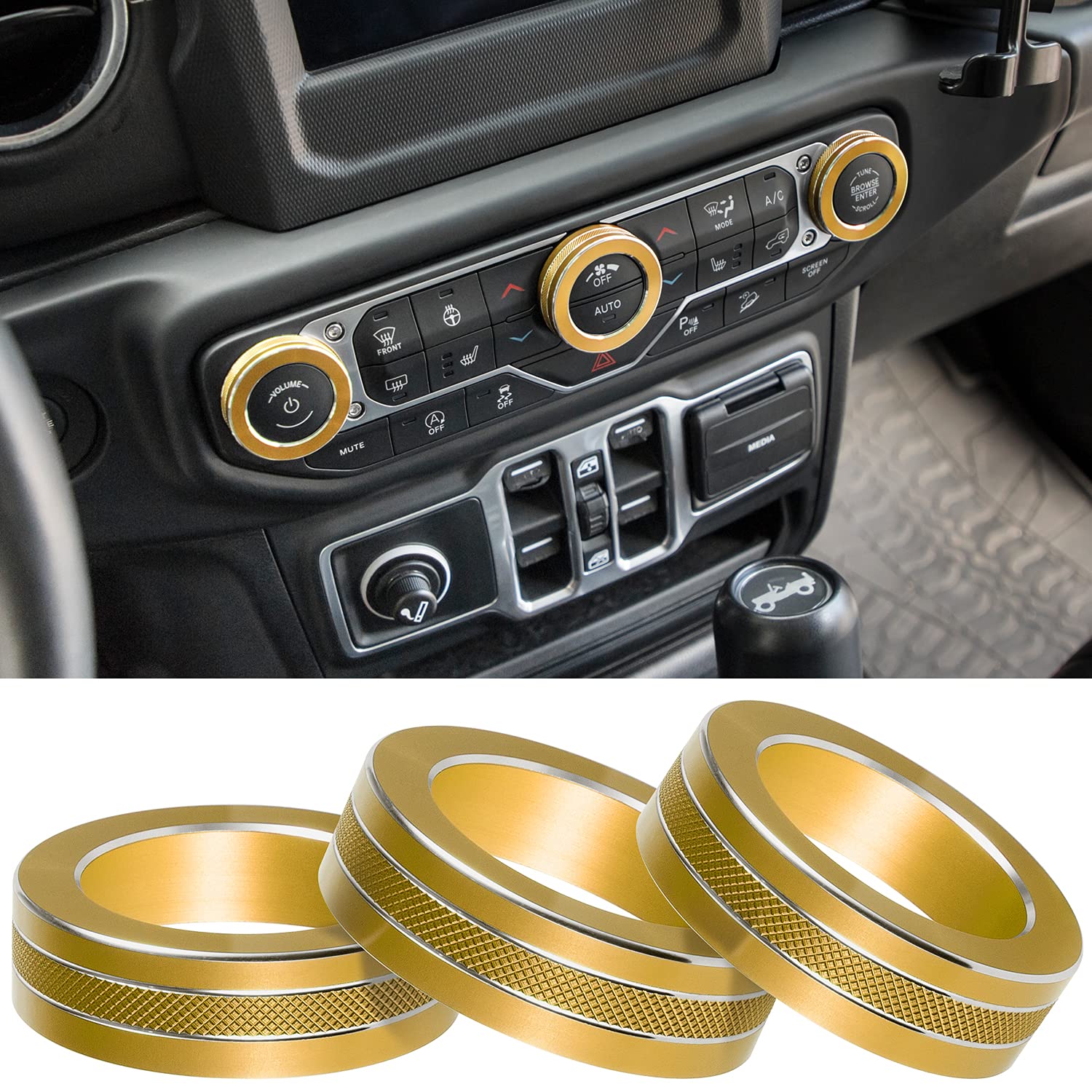 Air Conditioner Switch Knob Cover for 2018-2022 Wrangler JL JLU Gladiator JT Audio Volume AC Button Cover Decoration Twist Ring Trim Interior Accessories Aluminum Alloy