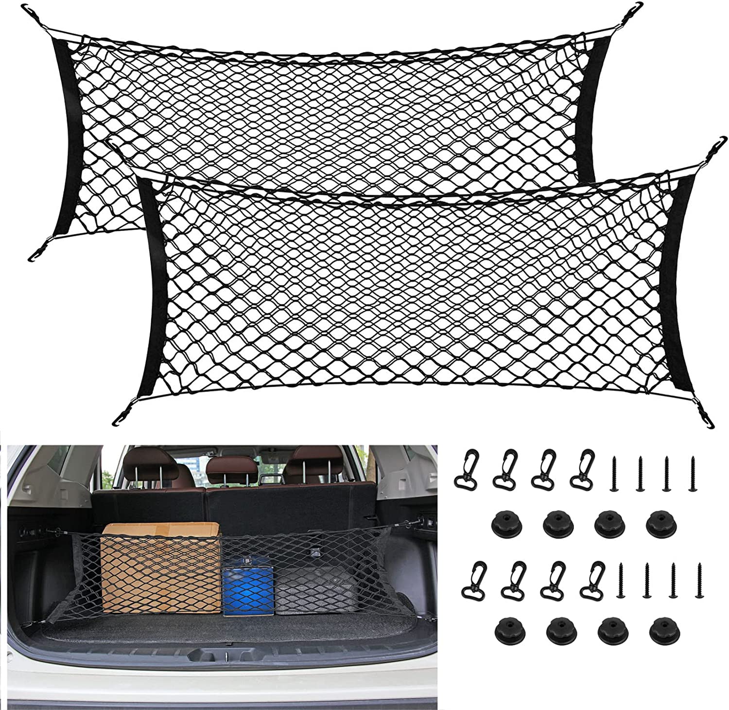 2 PCS Small Cargo Nets Camper Storage Pocket Mesh Net Elastic Stretchable Trunk Cargo Netting Compatible with SUV Cars RV Campers Boats Automotive