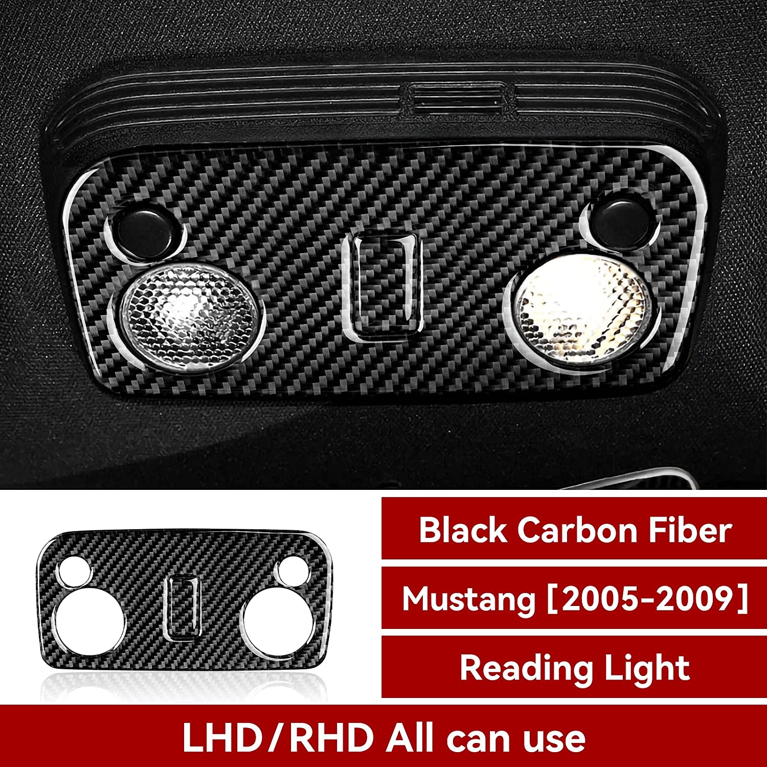 Carbon Fiber Car Interior Reading Light Control Panel Trim Stickers Decal Cover for Ford Mustang GT 2005 2006 2007 2008 2009 S197 Accessories - Delicate Leather
