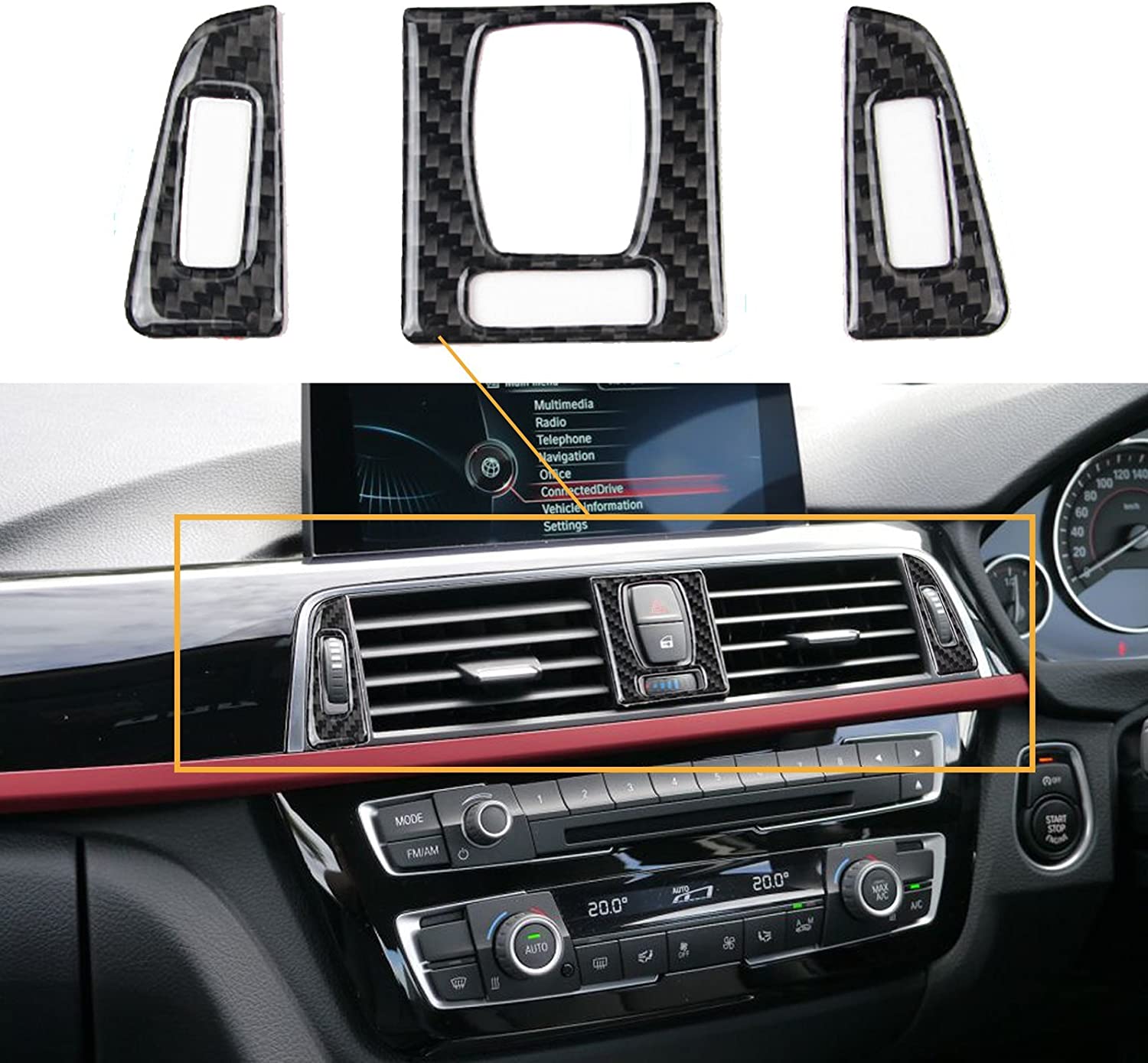 AC Air Outlet Frame Cover Trim, Real Carbon Fiber, Compatible with BMW 3 Series F30 F31 2012-2018, GT F34 2014-2018, 4 Series F32 F33 F36 2014-2018 - Delicate Leather