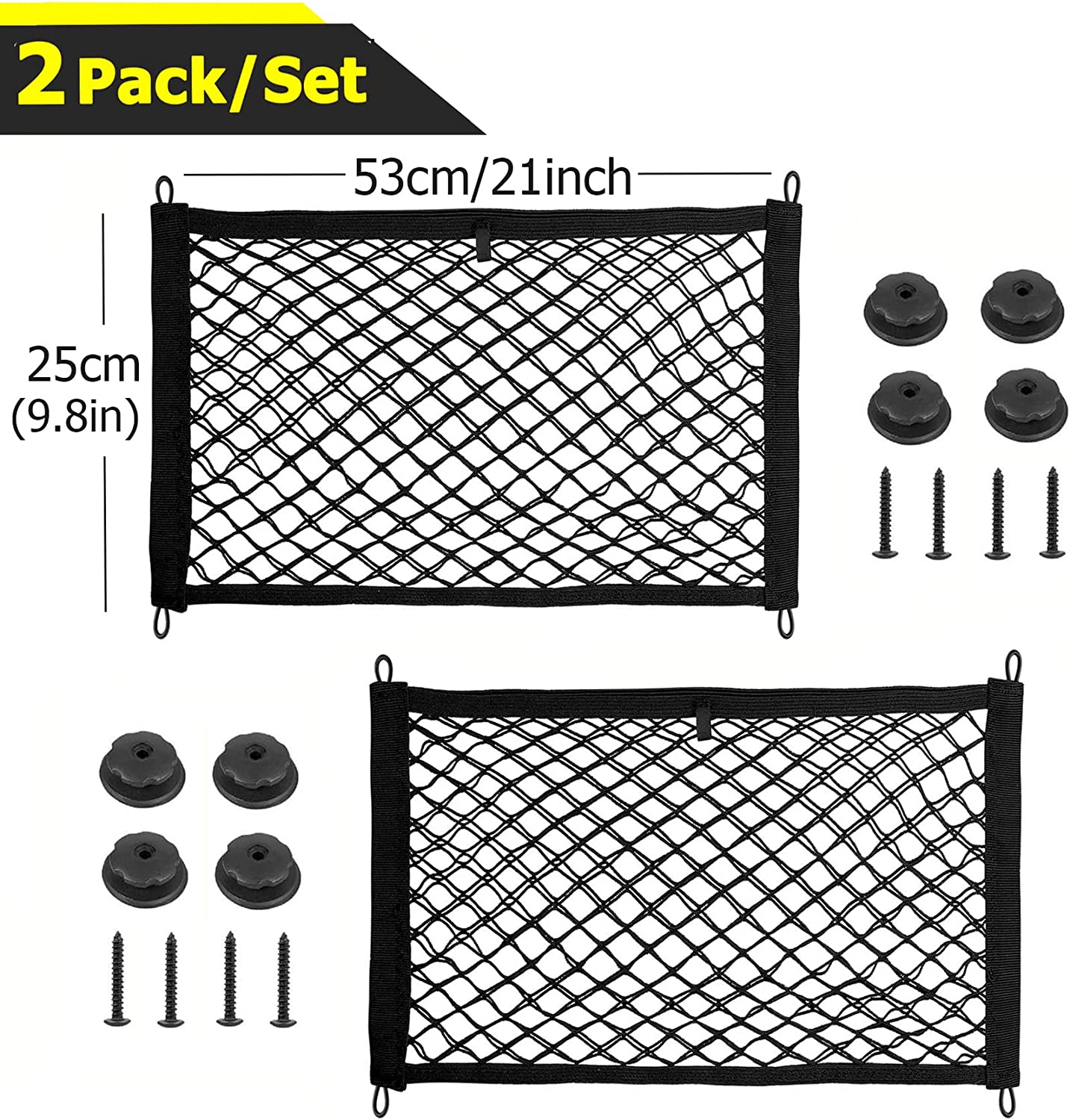 2 PCS Small Cargo Nets Camper Storage Pocket Mesh Net Elastic Stretchable Trunk Cargo Netting Compatible with SUV Cars RV Campers Boats Automotive