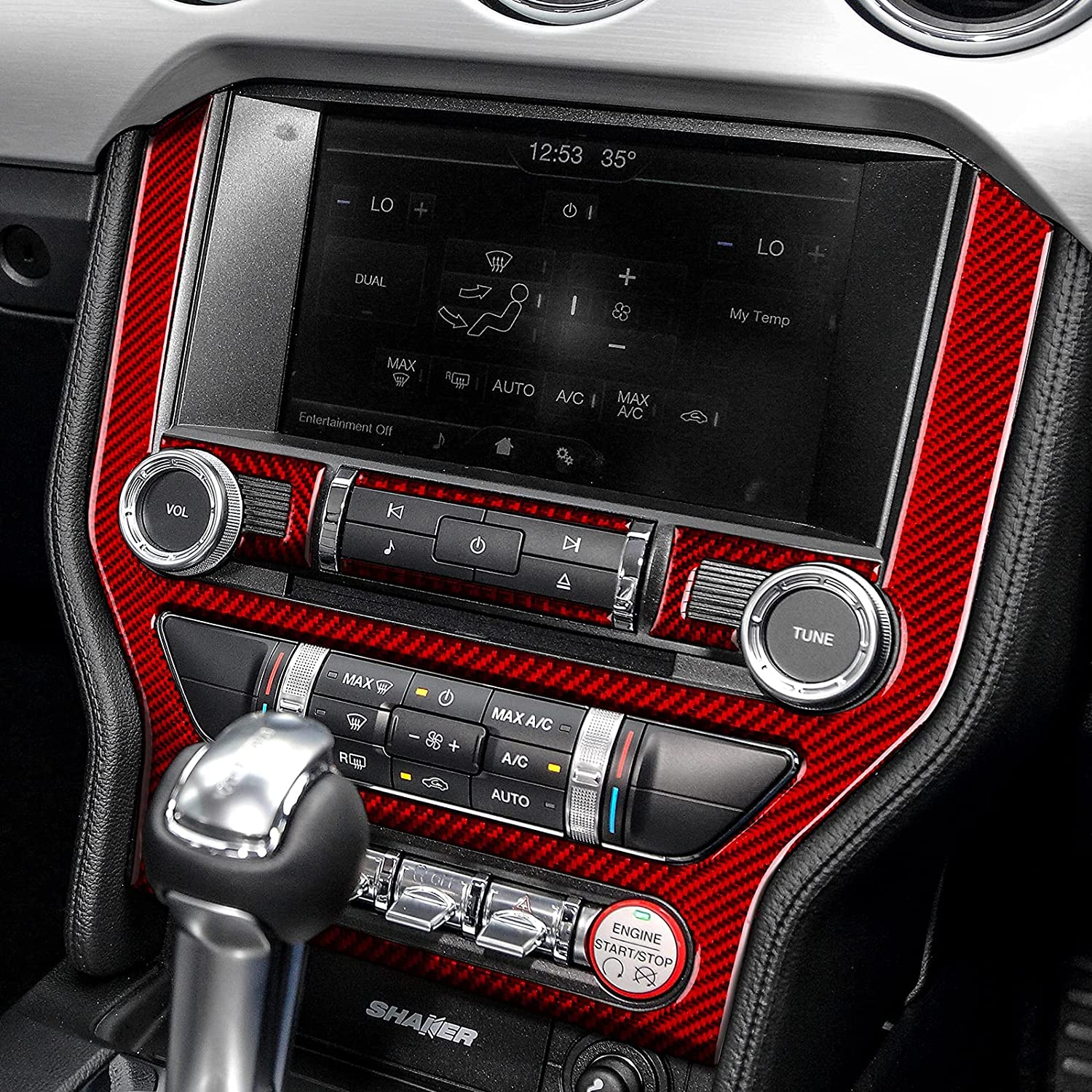 Car Center Control CD Panel Sticker Decal Carbon Fiber Interior Trim Cover Compatible with Ford Mustang 2015 2016 2017 2018 2019 2020 Accessories - Delicate Leather