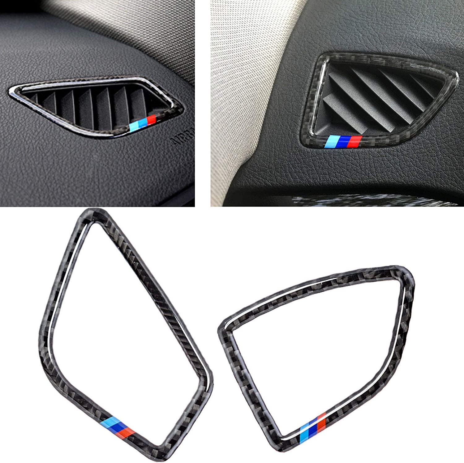 Side AC Air Outlet Frame Cover Trim, M Colored Carbon Fiber, Compatible with 3 Series F30 F31 2012-2018, GT F34 2014-2018, 4 Series F32 F33 F36 2014-2018, 2pcs - Delicate Leather  