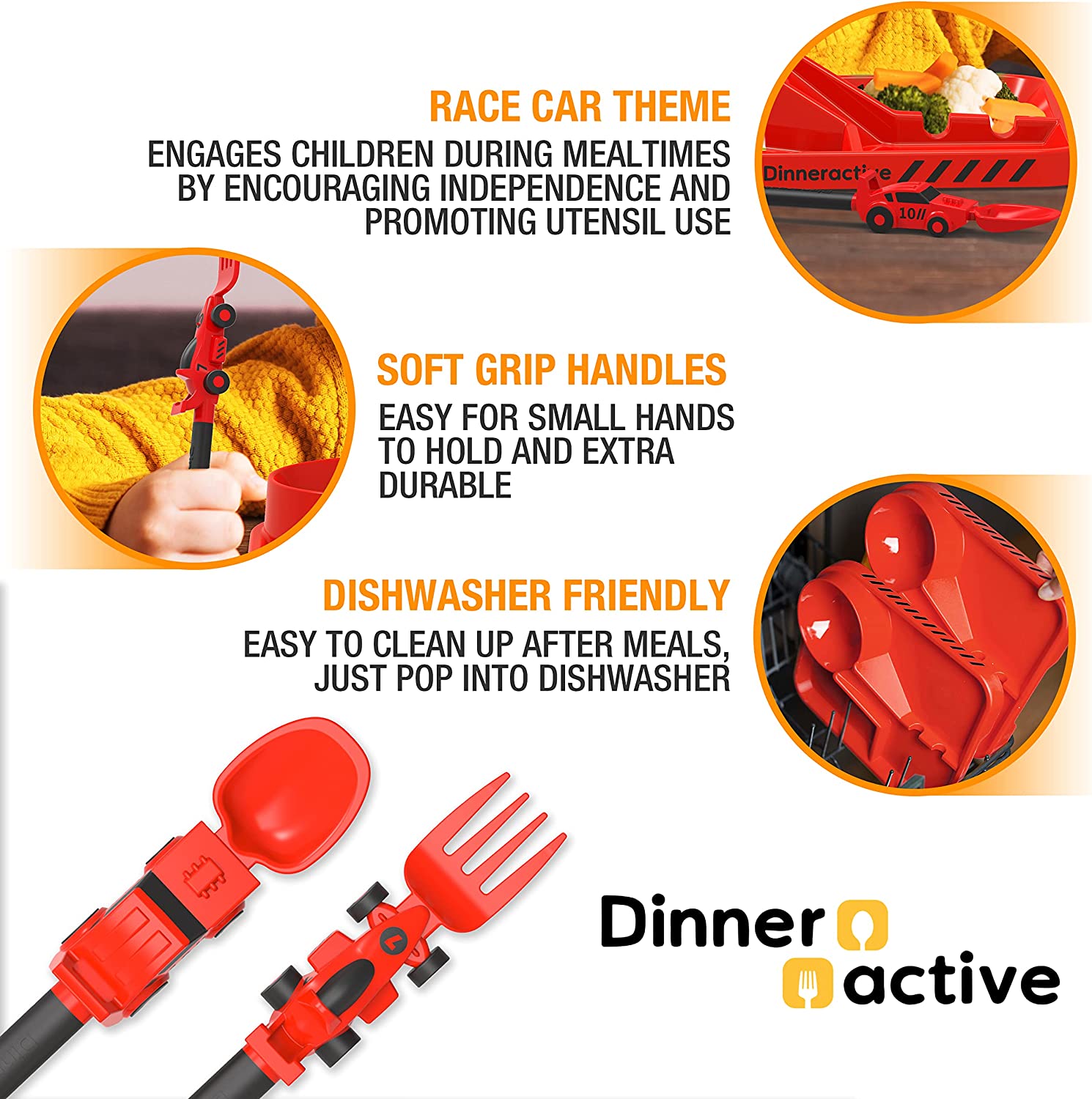 Utensil Set for Kids – Red Race Car Themed Fork and Spoon for Toddlers and Young Children – 2-Piece Set - Delicate Leather