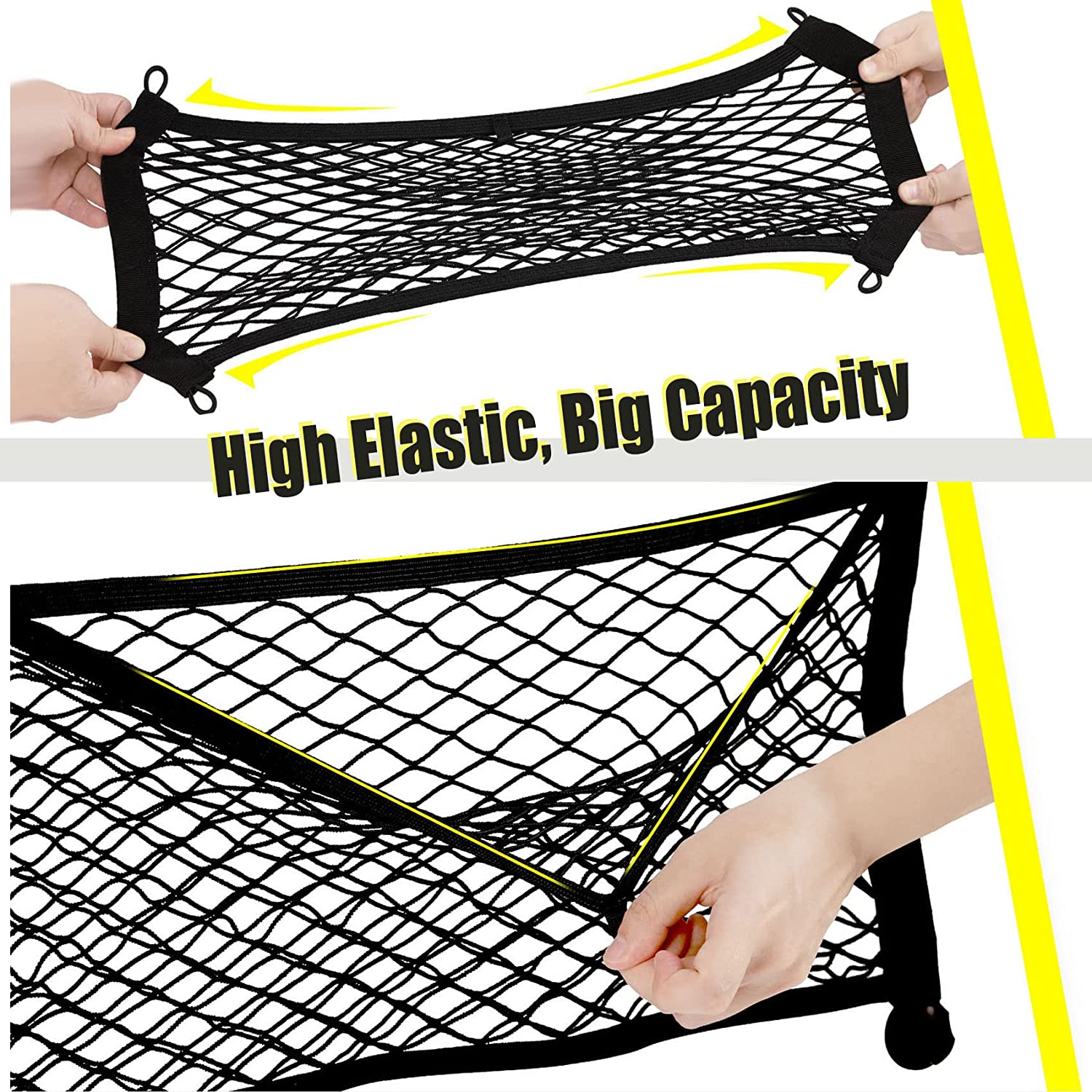 2 PCS Small Cargo Nets Camper Storage Pocket Mesh Net Elastic Stretchable Trunk Cargo Netting Compatible with SUV Cars RV Campers Boats Automotive - Delicate Leather