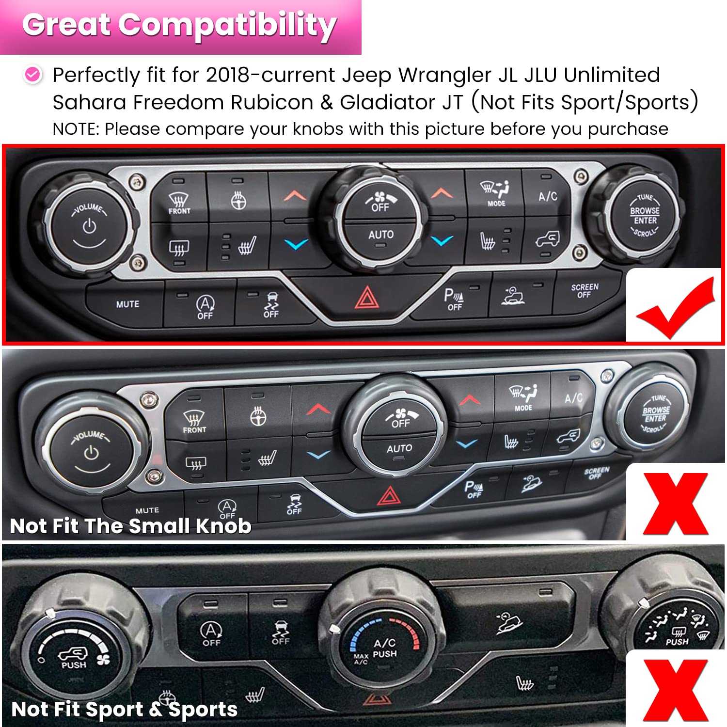 Air Conditioner Switch Knob Cover for 2018-2022 Jeep Wrangler JL JLU Gladiator JT Audio Volume AC Button Cover Decoration Twist Ring Trim Interior Accessories Aluminum Alloy - Delicate Leather