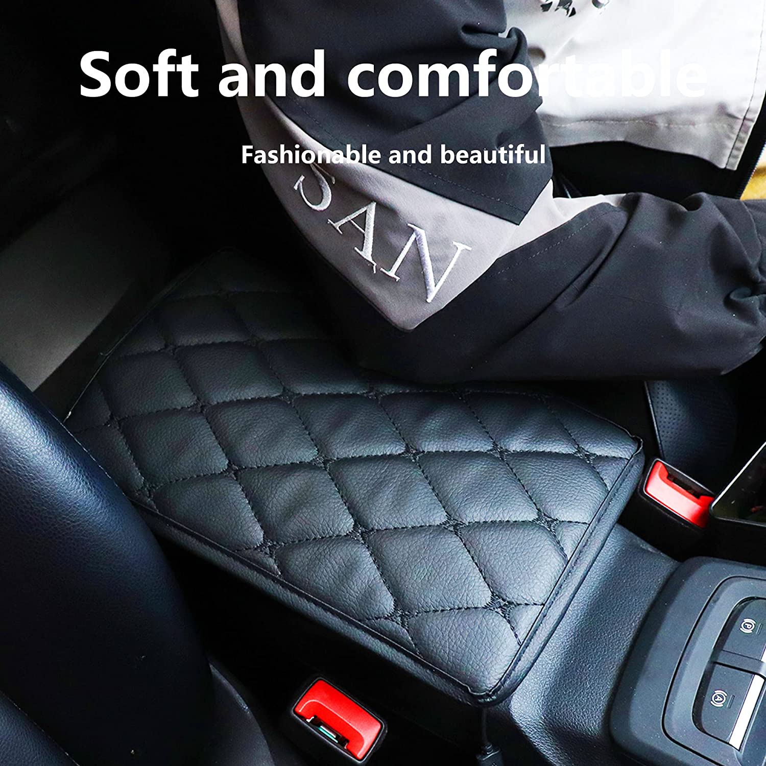 Center Console Cover, Soft Comfortable PU Leather Car Armrest Cushion, Waterproof and Anti-scratch Armrest Seat Box Cover Profector, Car Interior Accessories Universal For SUV/Truck/Vehicle - Delicate Leather