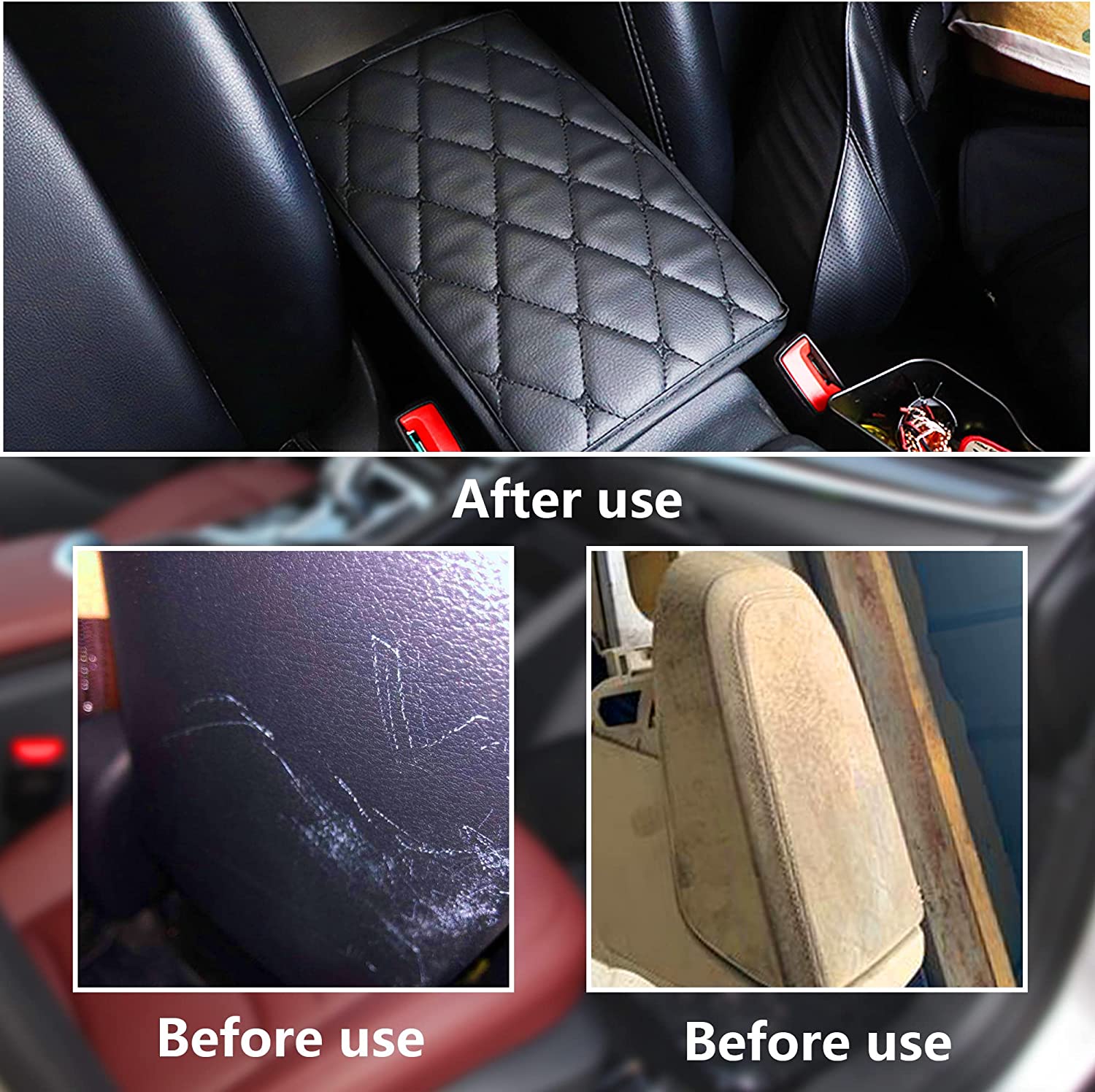 Center Console Cover, Soft Comfortable PU Leather Car Armrest Cushion, Waterproof and Anti-scratch Armrest Seat Box Cover Profector, Car Interior Accessories Universal For SUV/Truck/Vehicle - Delicate Leather