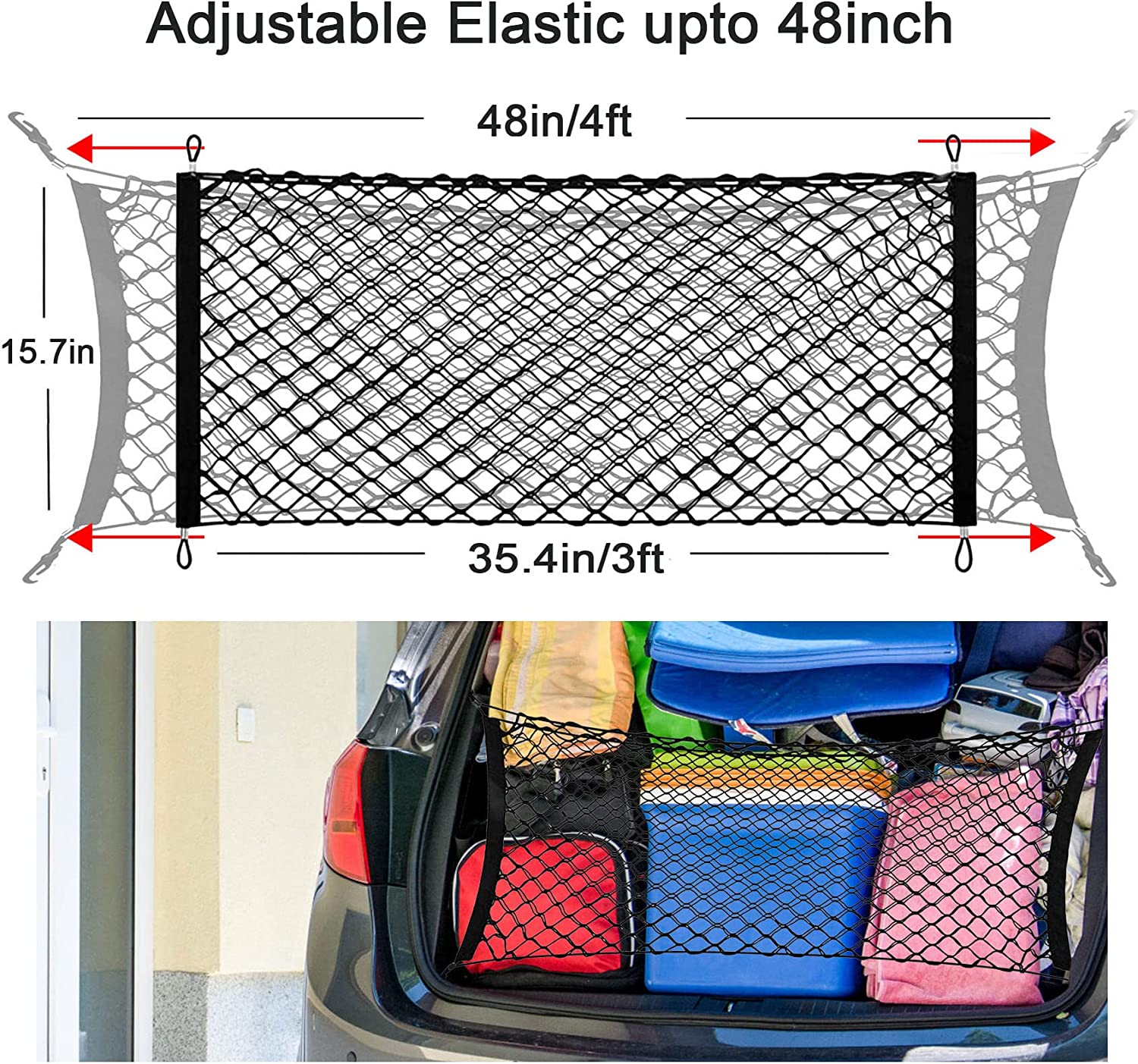 2 PCS Small Cargo Nets Camper Storage Pocket Mesh Net Elastic Stretchable Trunk Cargo Netting Compatible with SUV Cars RV Campers Boats Automotive