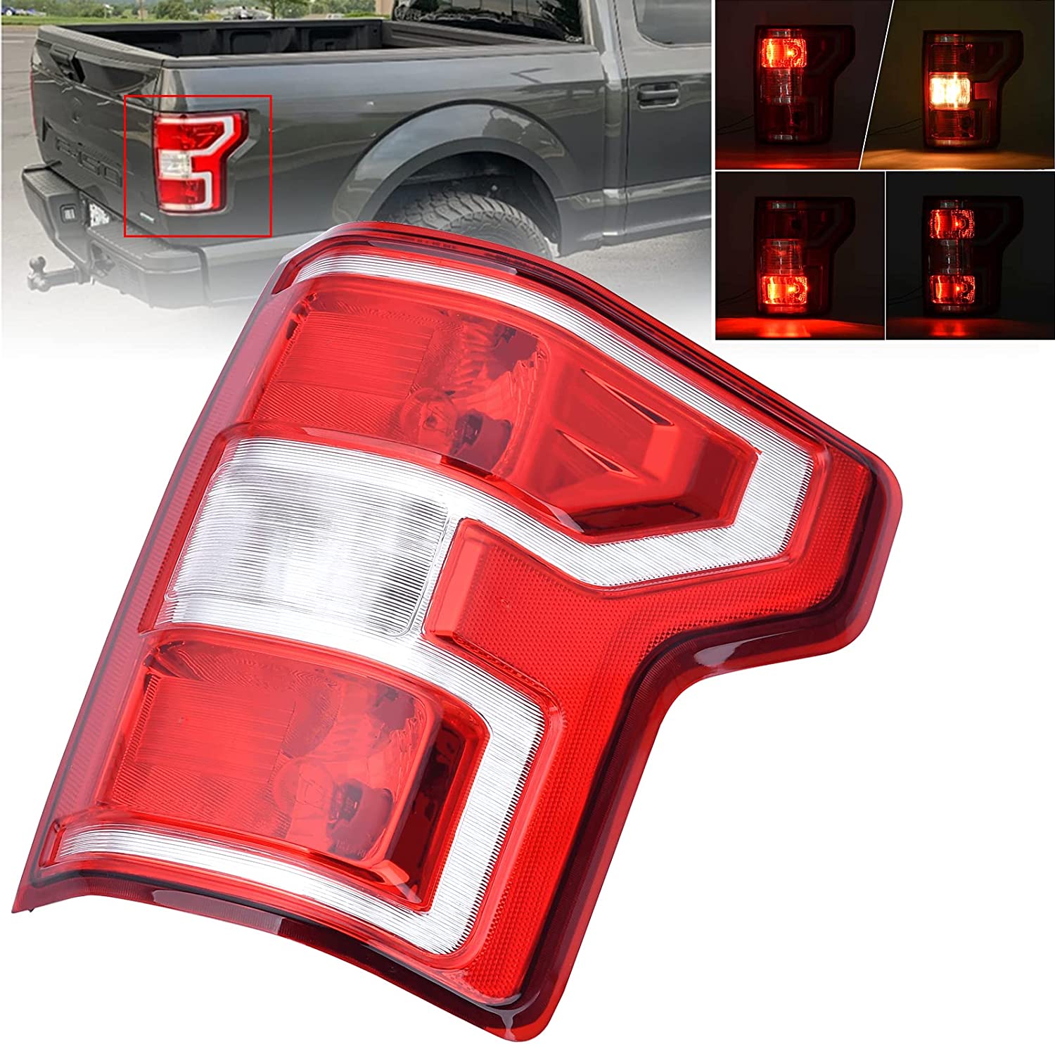 Right Passenger Side Brake Tail Light Rear Lamp Compatible With Ford F150 F-150 2018 2019 2020 Replace JL3Z13405H - Delicate Leather