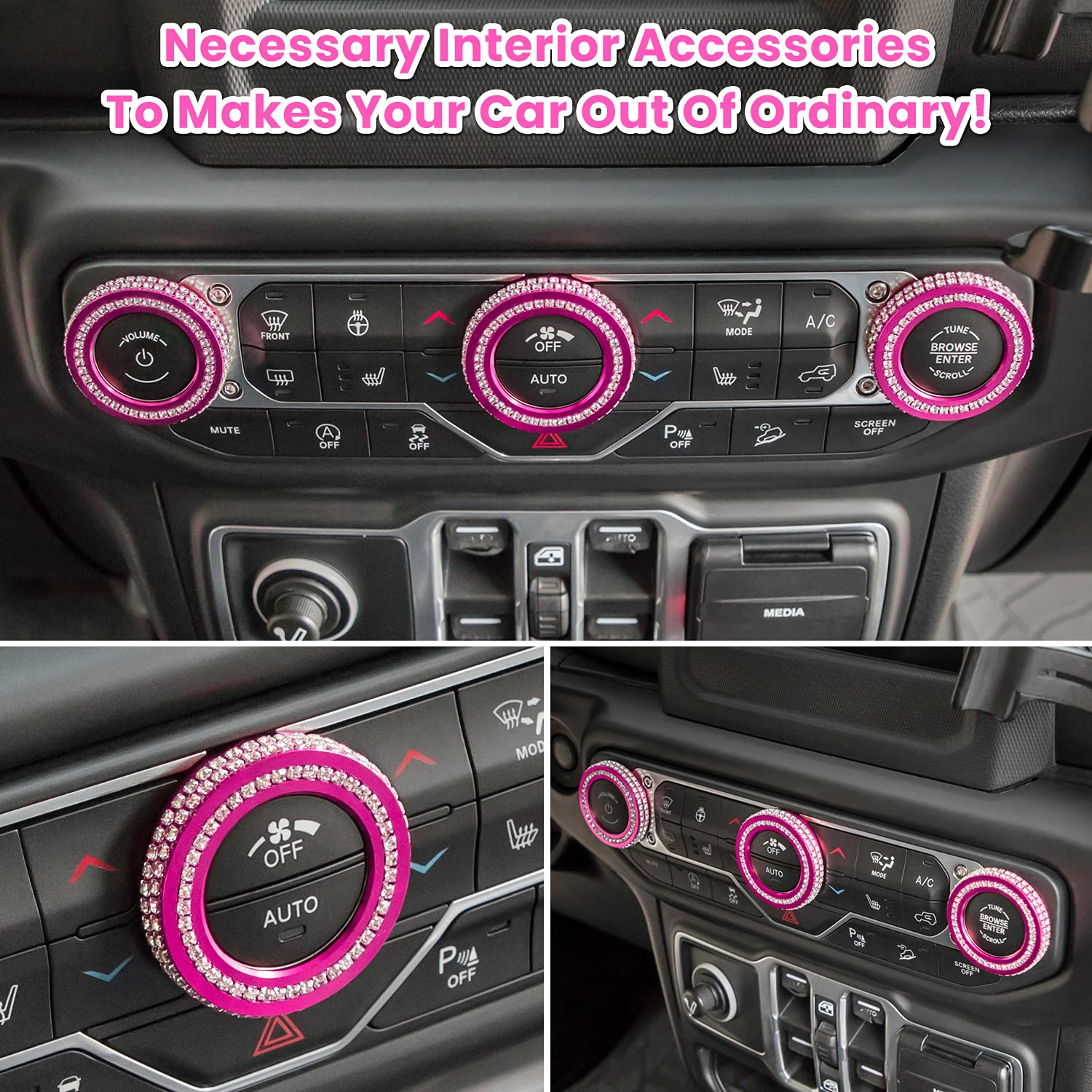 Air Conditioner Switch Knob Cover for 2018-2022 Jeep Wrangler JL JLU Gladiator JT Audio Volume AC Button Cover Decoration Twist Ring Trim Interior Accessories Aluminum Alloy - Delicate Leather