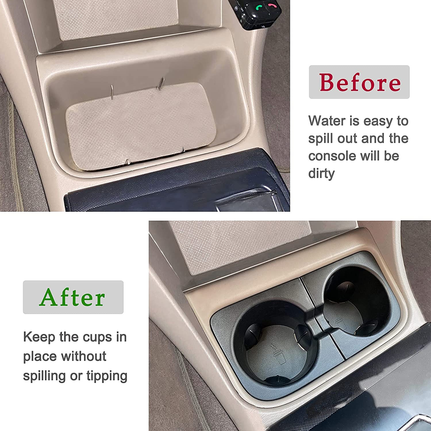 Car Cup Holder Inserts Replacement Compatible with Toyota Tacoma 2005 to 2015, Durable Cup Holder Inserts Drink Holder Accessories 66991- 04012, 66992-04012 - Delicate Leather