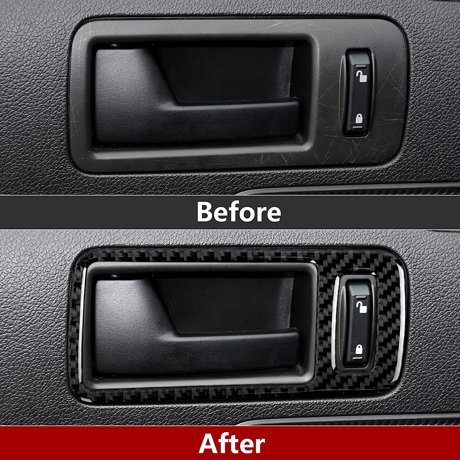 Car Door Handle Sticker Decal Carbon Fiber Interior Trim Cover Compatible with Ford Mustang GT 2005 2006 2007 2008 2009 S197 Accessories - Delicate Leather