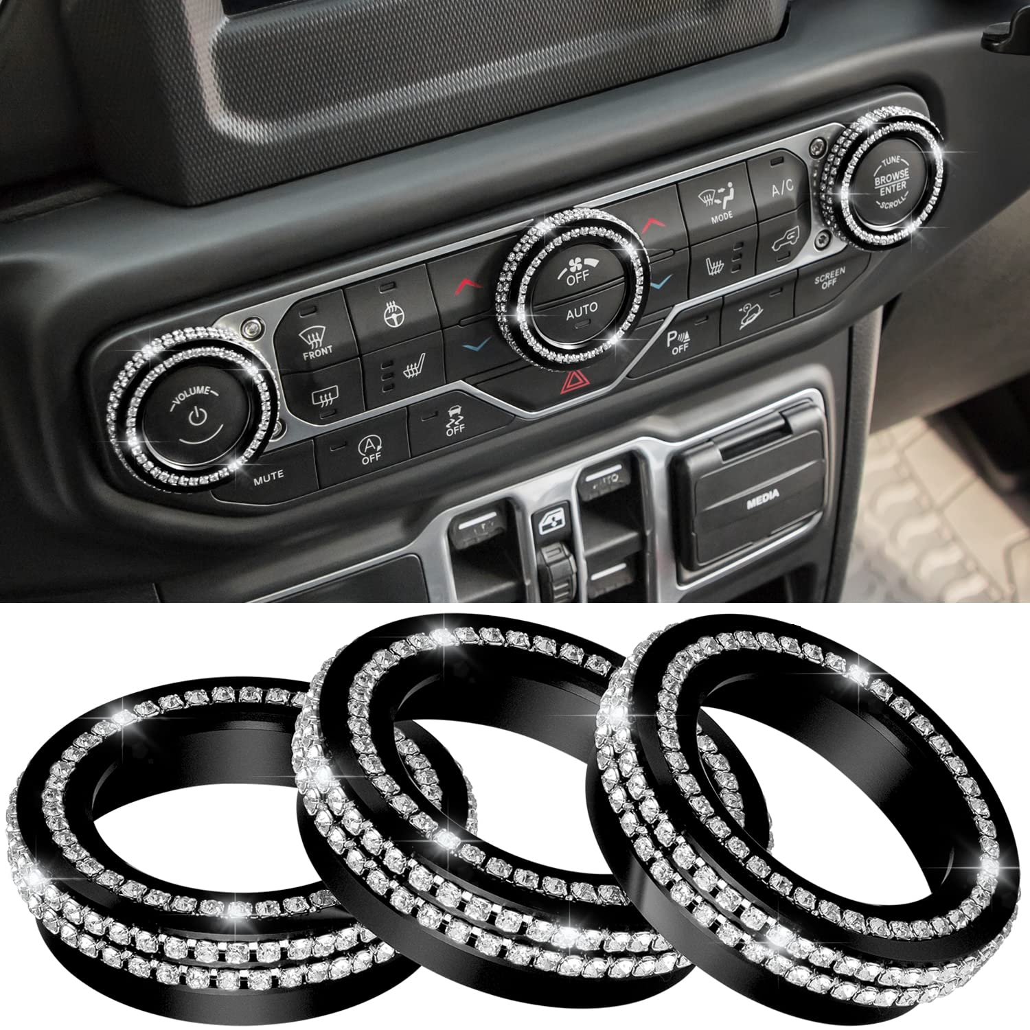 Air Conditioner Switch Knob Cover for 2018-2022 Wrangler JL JLU Gladiator JT Audio Volume AC Button Cover Decoration Twist Ring Trim Interior Accessories Aluminum Alloy