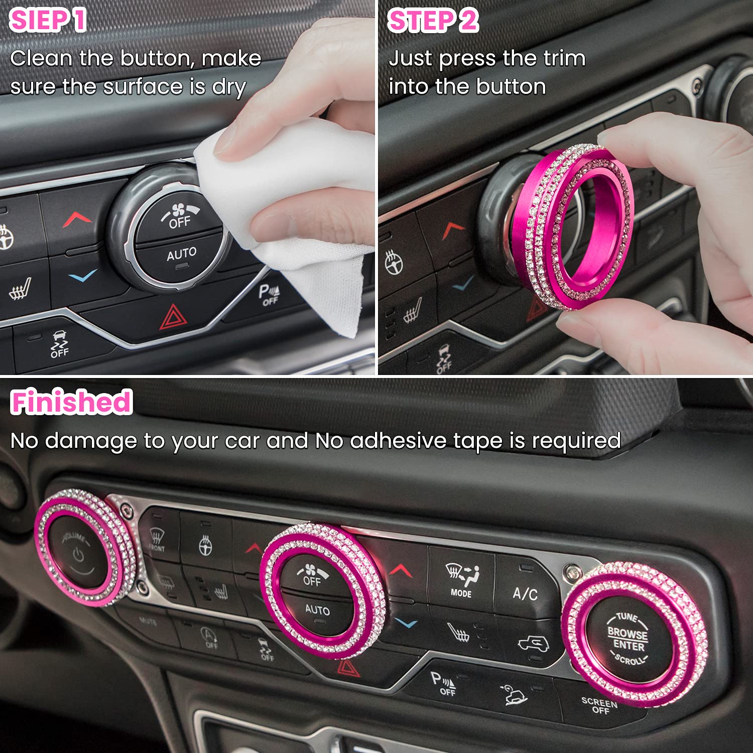 Air Conditioner Switch Knob Cover for 2018-2022 Jeep Wrangler JL JLU Gladiator JT Audio Volume AC Button Cover Decoration Twist Ring Trim Interior Accessories Aluminum Alloy - Delicate Leather