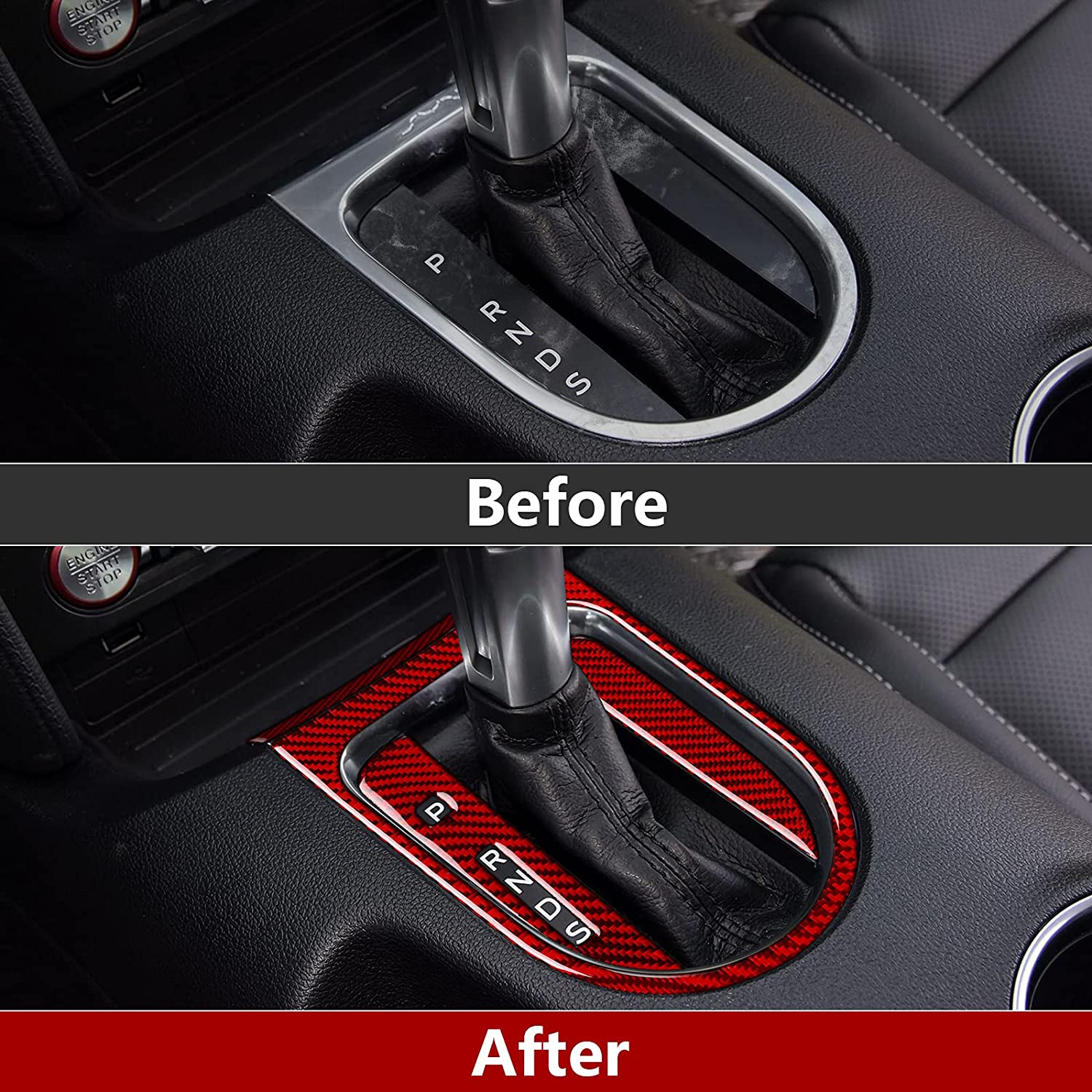 Car Gear Shift Panel Sticker Decal Carbon Fiber Interior Trim Cover Compatible with Ford Mustang 2015 2016 2017 2018 2019 2020 Accessories - Delicate Leather