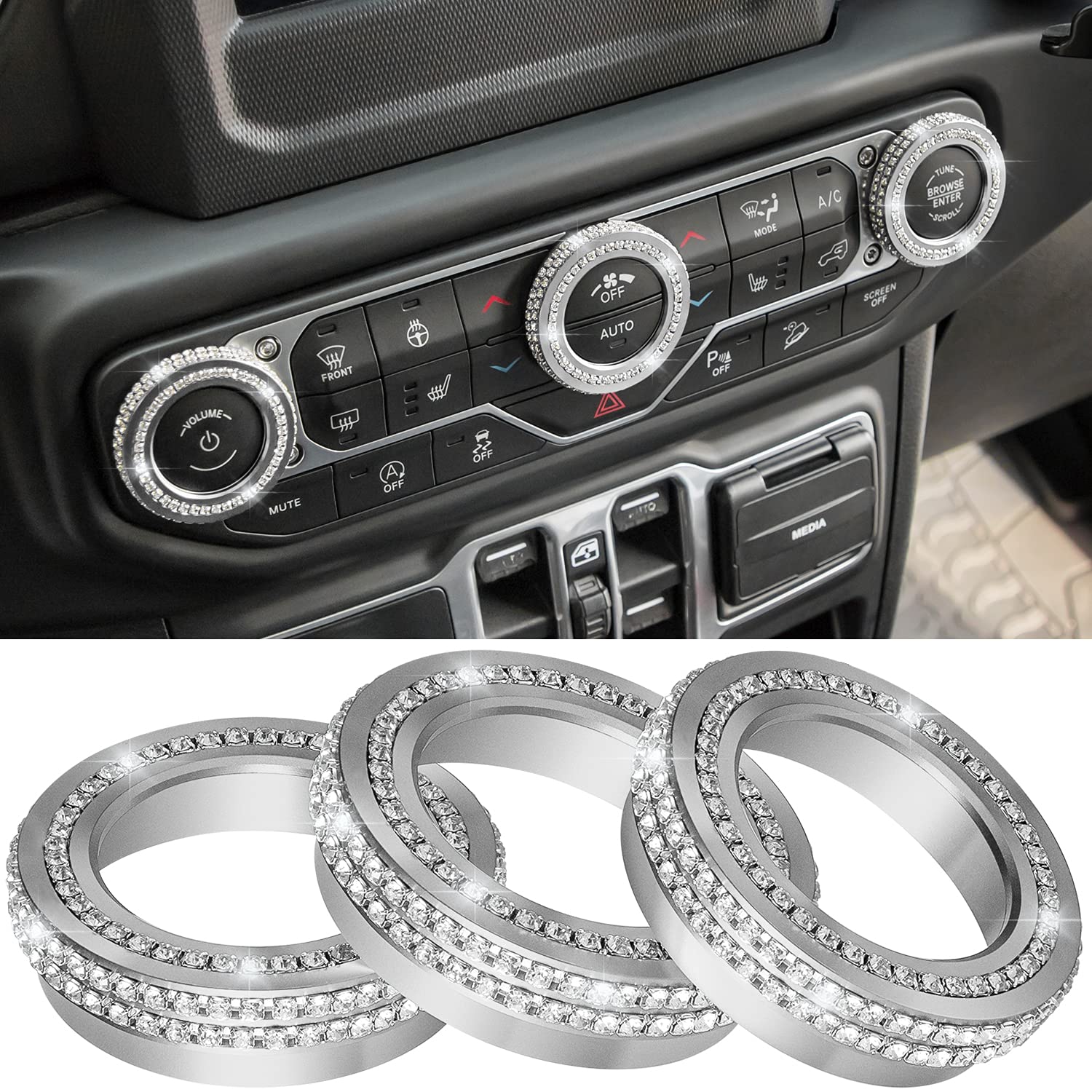 Air Conditioner Switch Knob Cover for 2018-2022 Wrangler JL JLU Gladiator JT Audio Volume AC Button Cover Decoration Twist Ring Trim Interior Accessories Aluminum Alloy