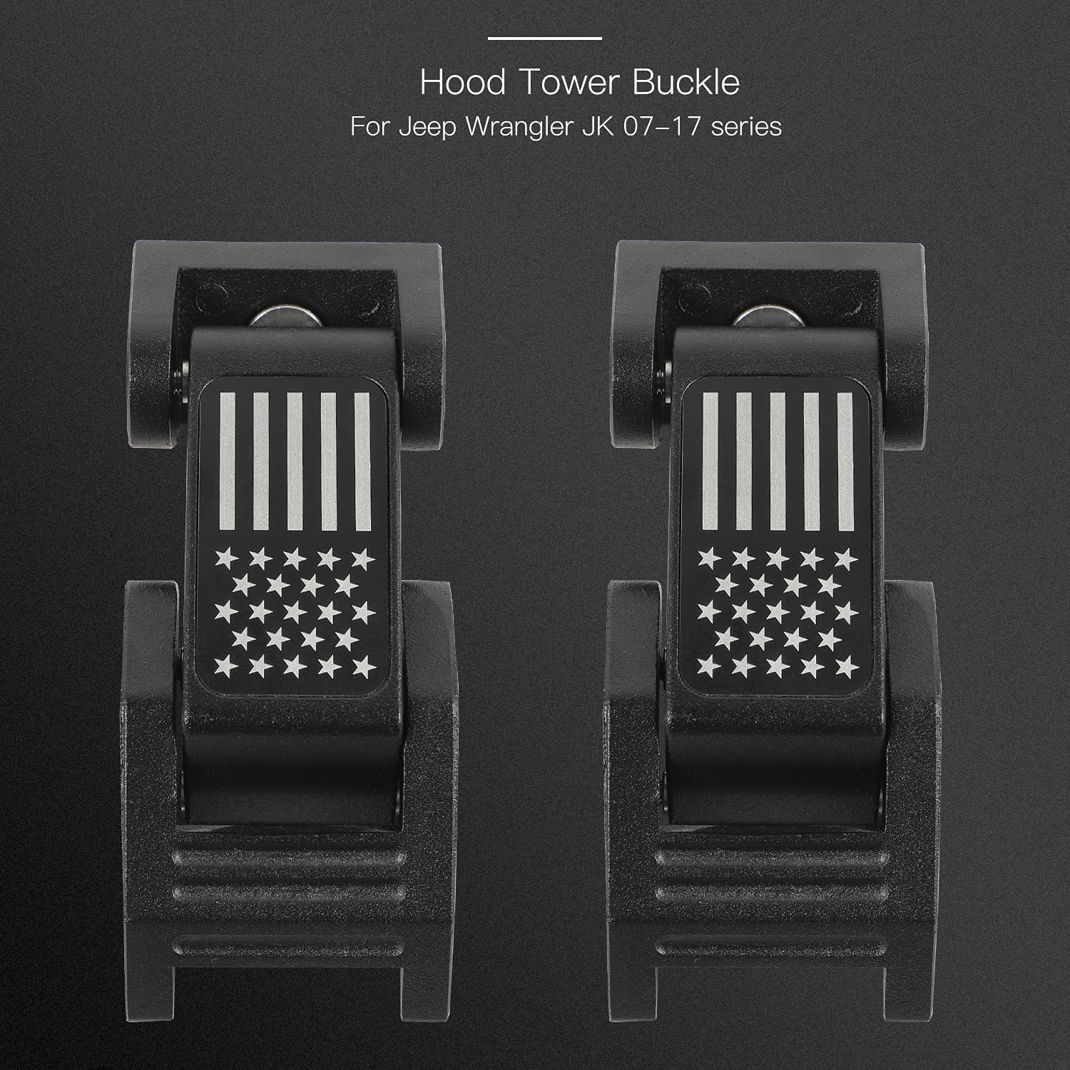 2PC Aluminum Hood Latches Catch Kit with U.S. Flag Style for Wrangler JK JKU 2007-2018 - Delicate Leather  