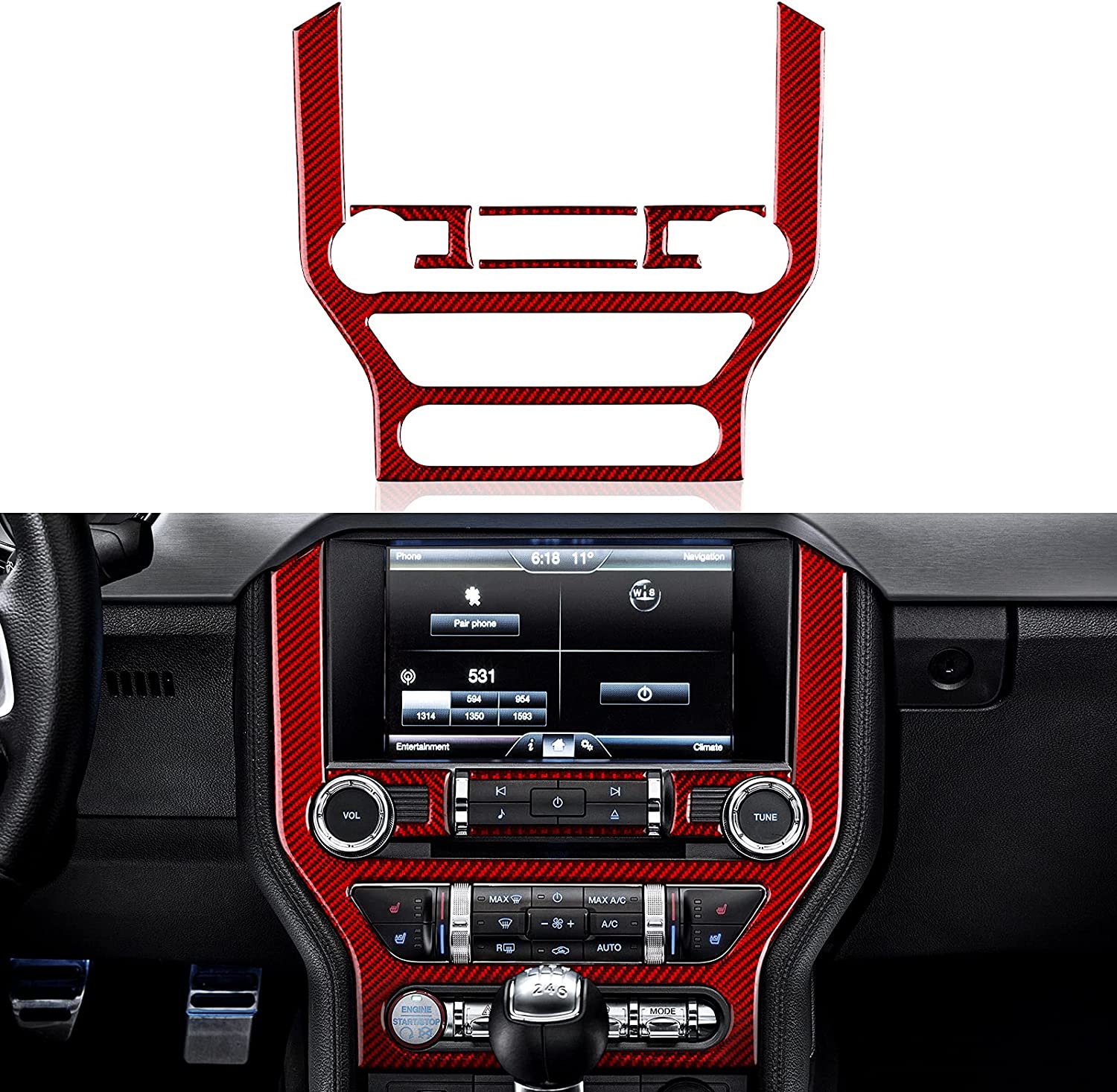 Car Center Control CD Panel Sticker Decal Carbon Fiber Interior Trim Cover Compatible with Ford Mustang 2015 2016 2017 2018 2019 2020 Accessories - Delicate Leather