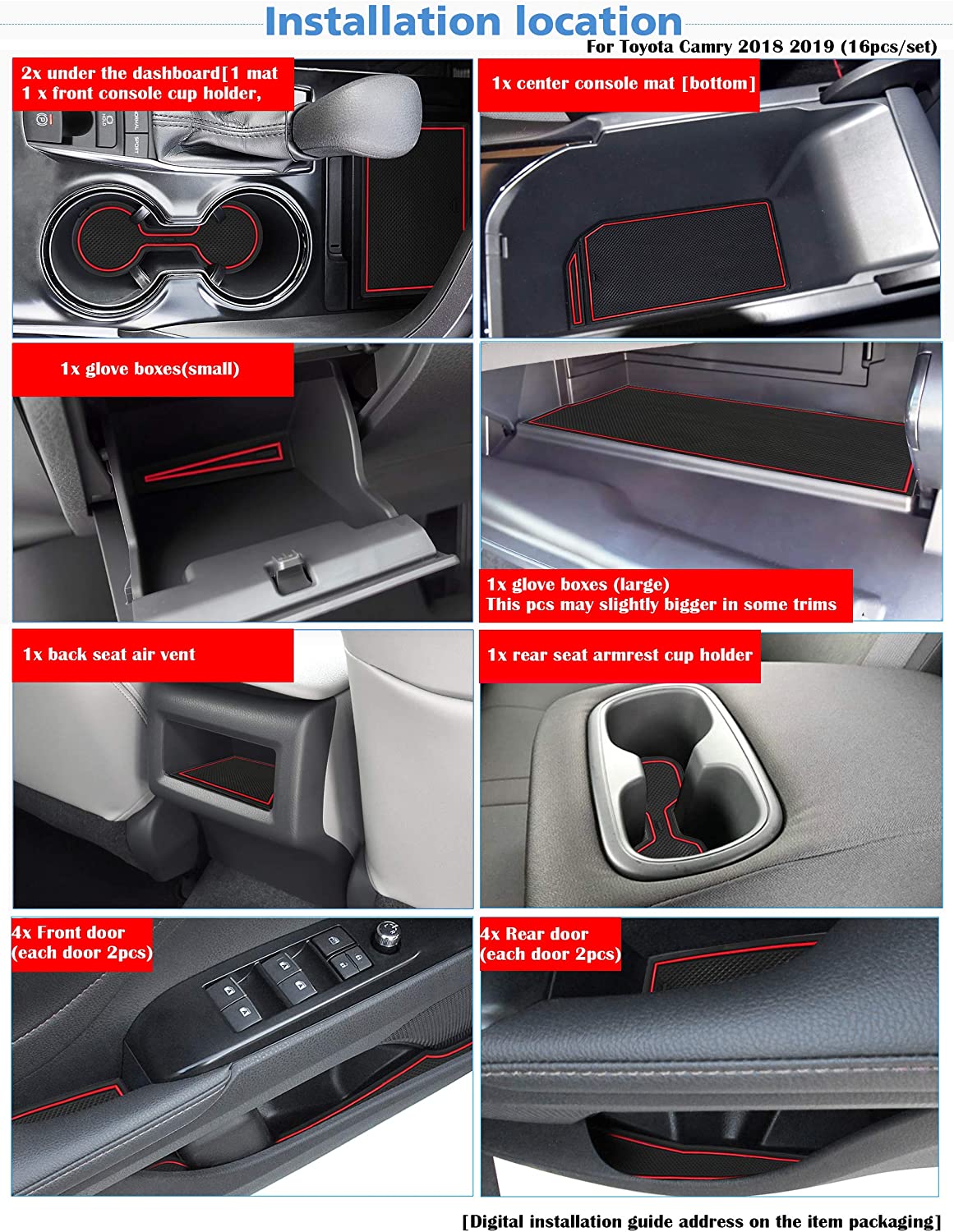 Anti Dust Mats for Toyota Camry Accessories 2018 2019 2020 2021 2022 2023 Custom Fit Door Pocket Liners Cup Holder Pads Console Mats(16pcs/Set) - Delicate Leather