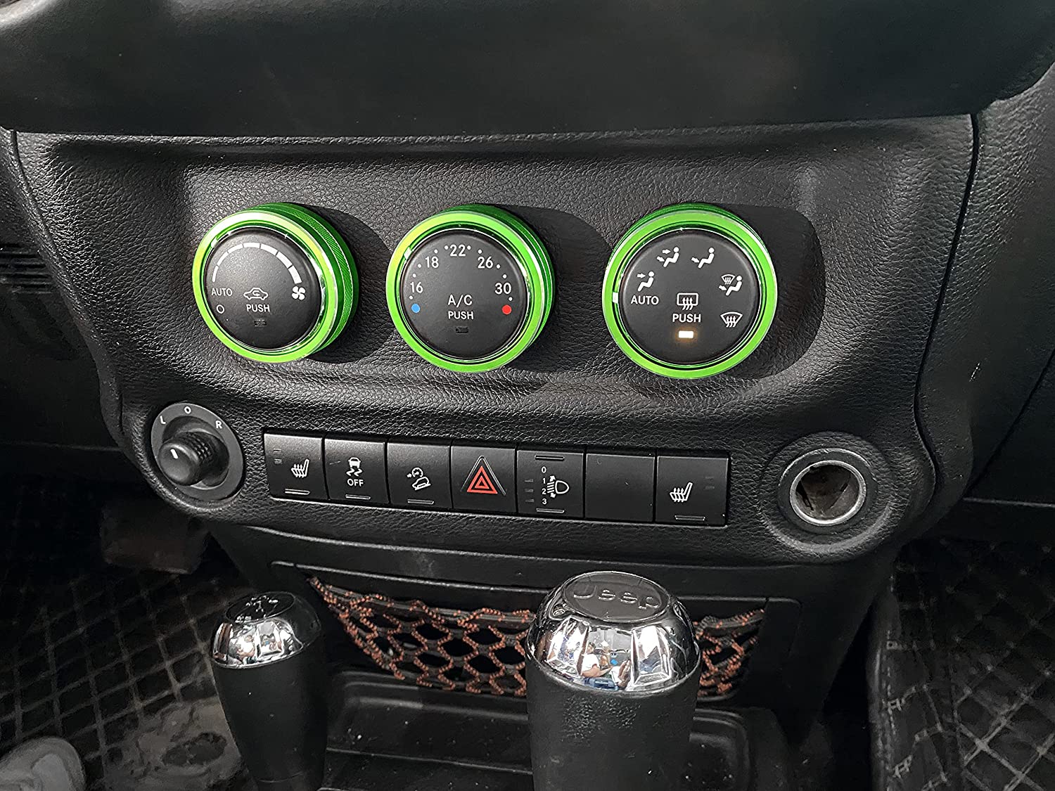 AC Climate Control Knob Ring Air Conditioner Switch Volume Cover Compatible with 2011-2018 Jeep Wrangler JK JKUDodge Challenger 2008-2014 Interior Conditioning Accessories Trim (Green) - Delicate Leather